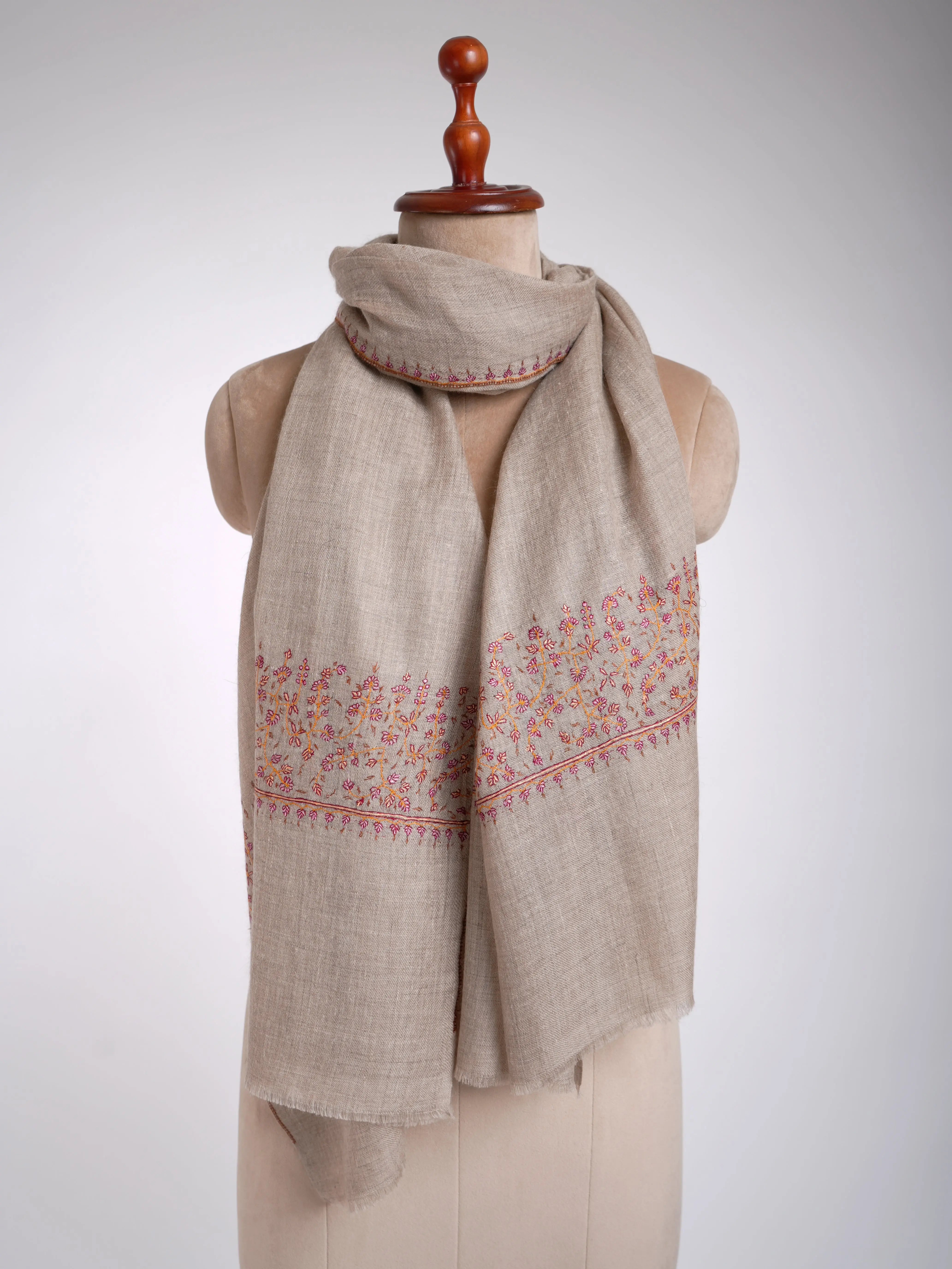 Gray Handmade Pashmina Stole Shahkaar