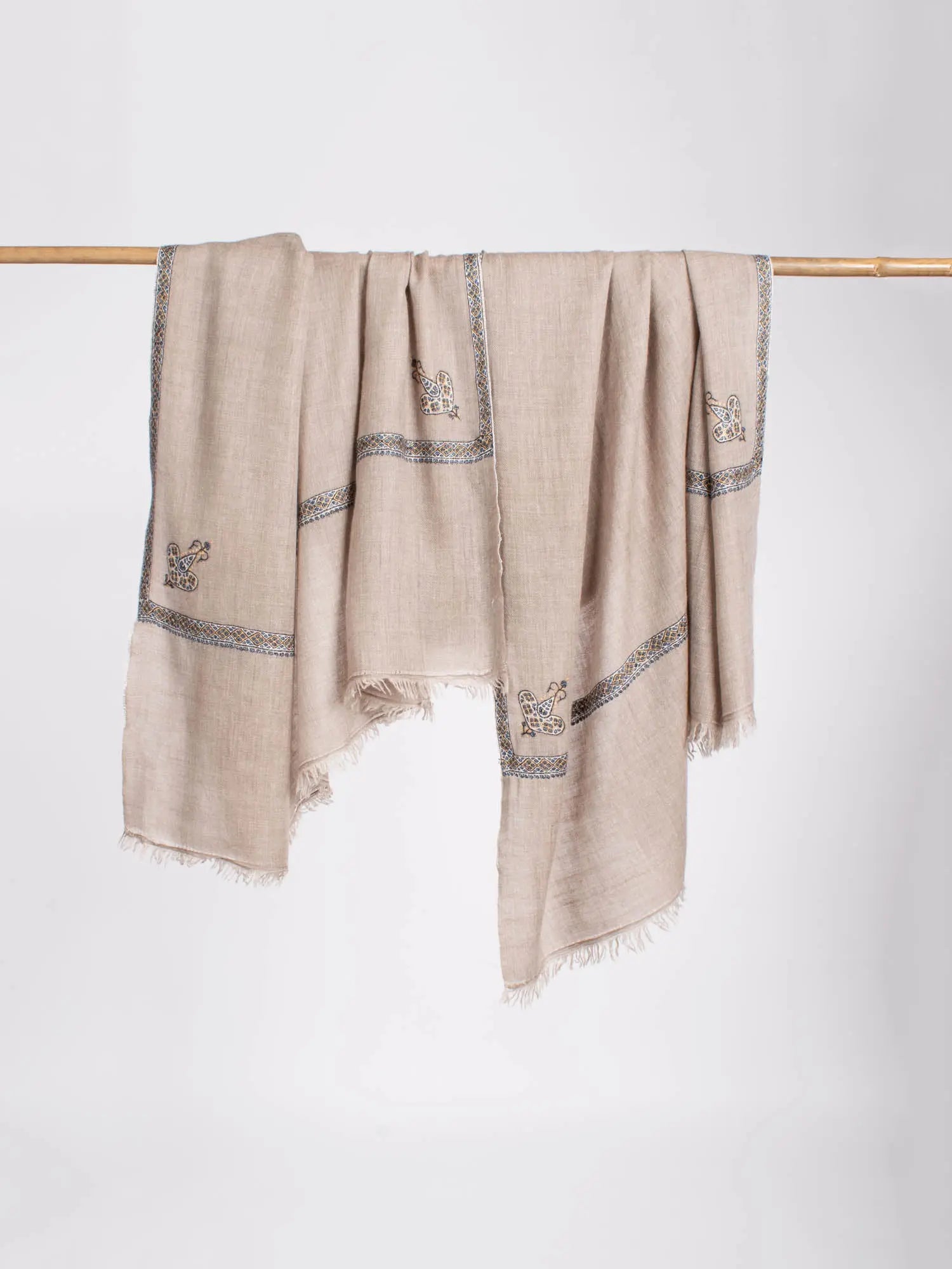 Gray Hashia Embroidered Neck Cashmere Scarf - CRUZ Shahkaar