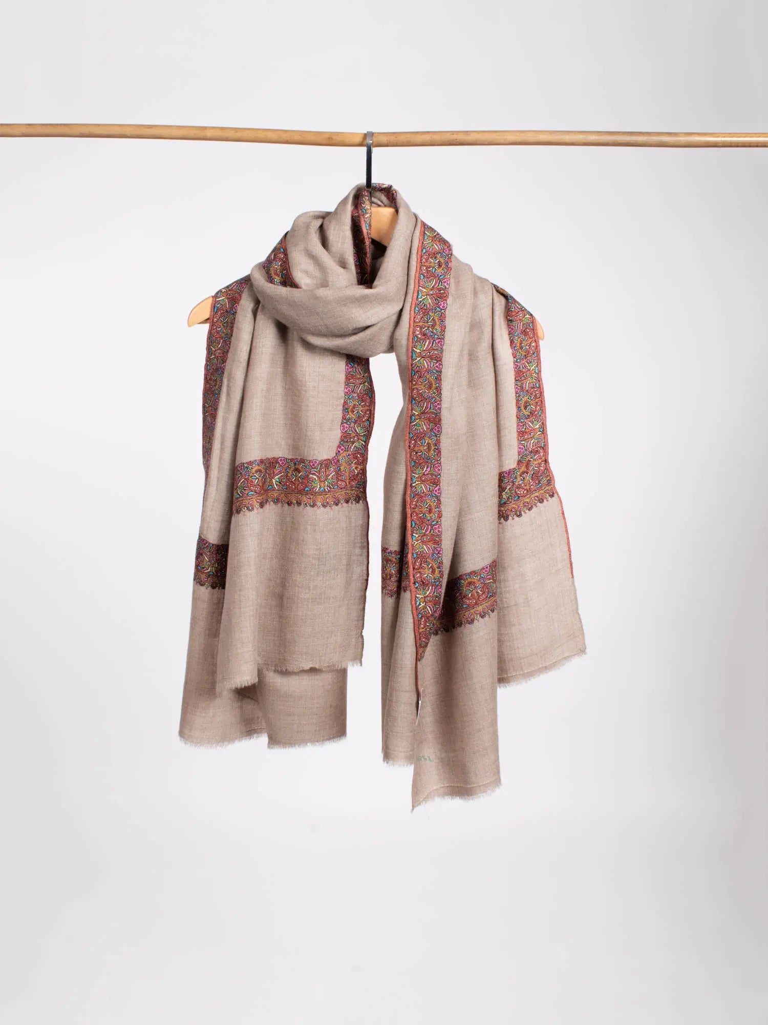 Gray Sozni Embroidered Indian Pashmina Shawl - STERLING Shahkaar
