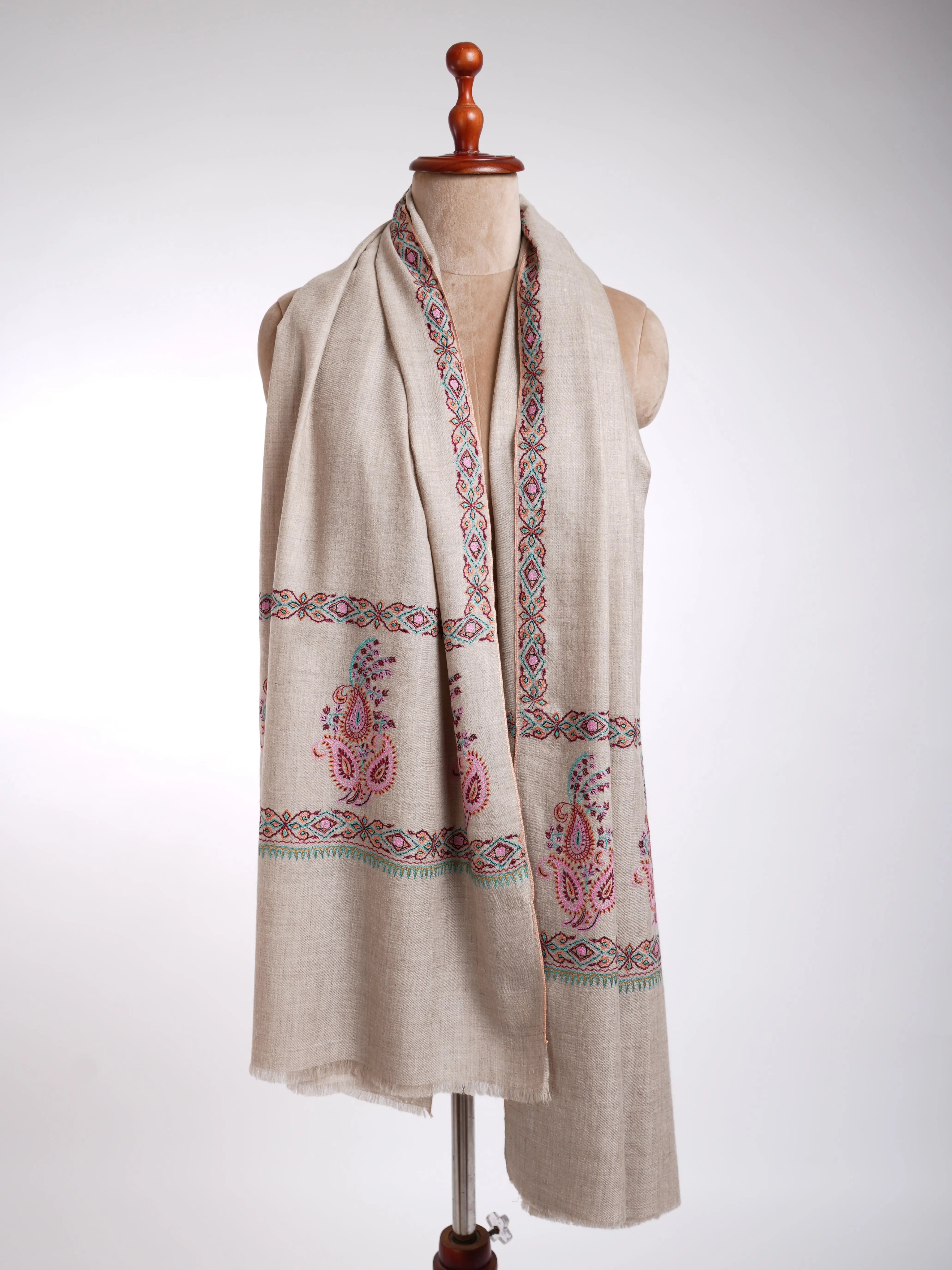 Gray with Paisley Motif Pashmina Shawl Shahkaar