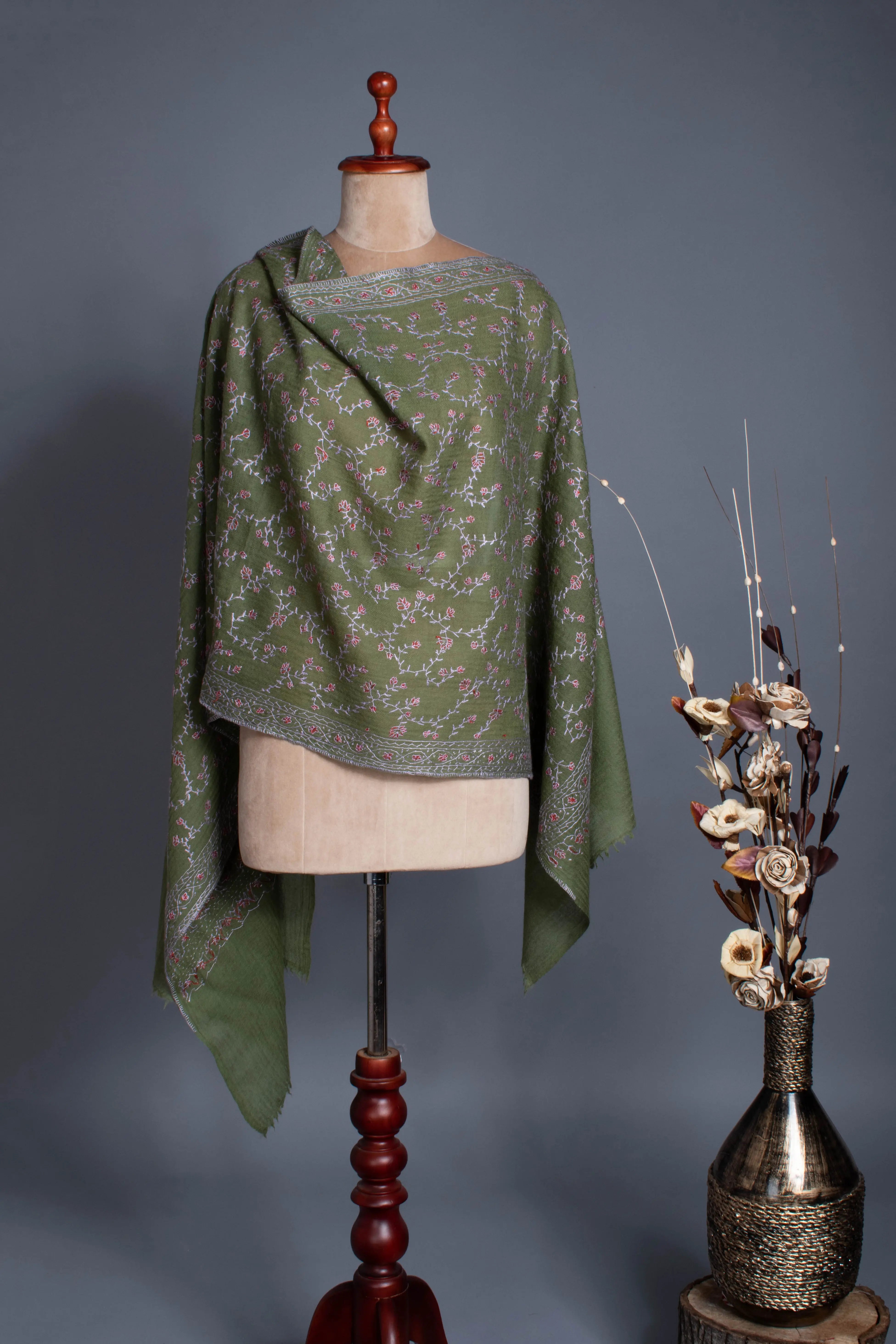 Green Embroidered Scarf Shahkaar