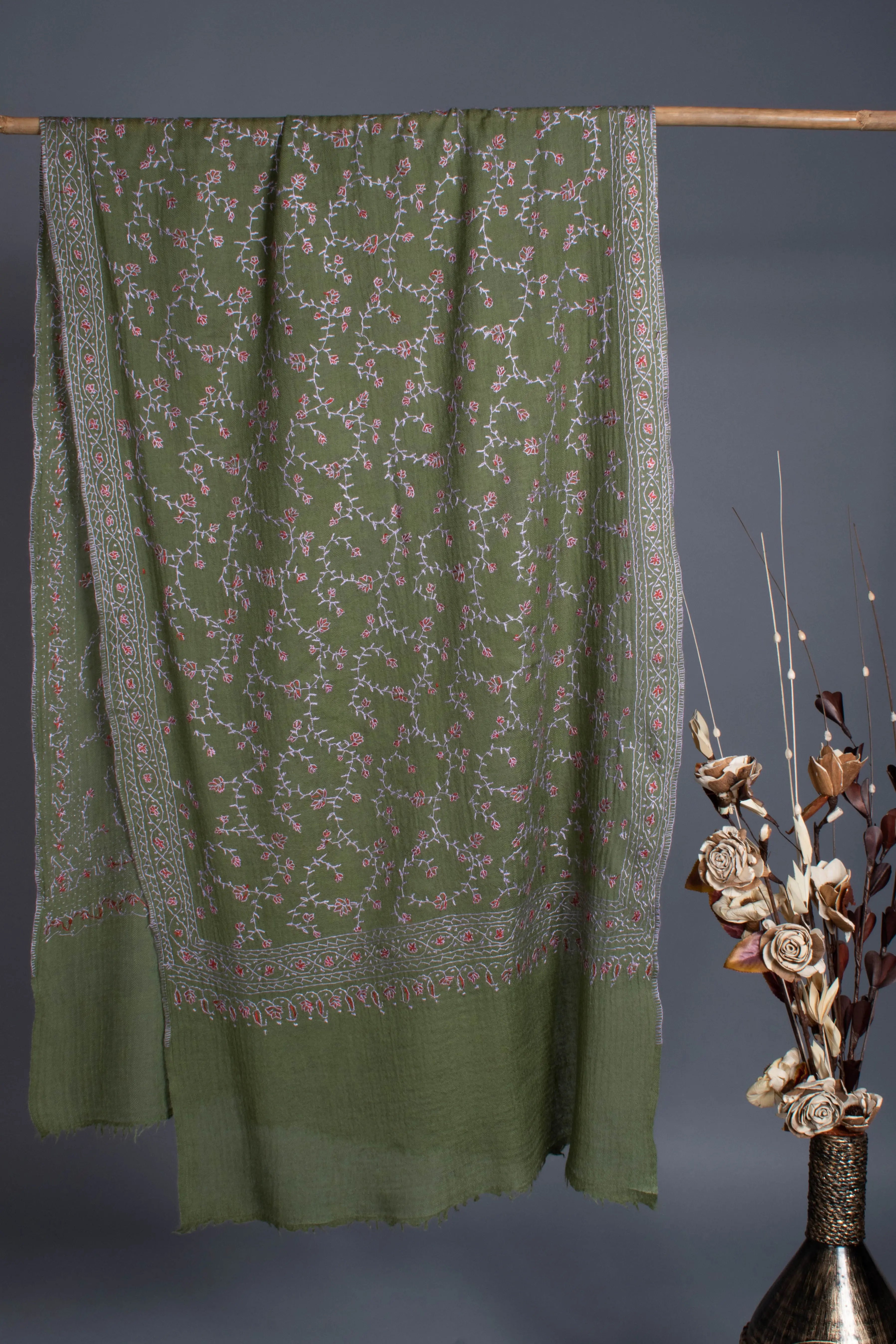 Green Embroidered Scarf Shahkaar
