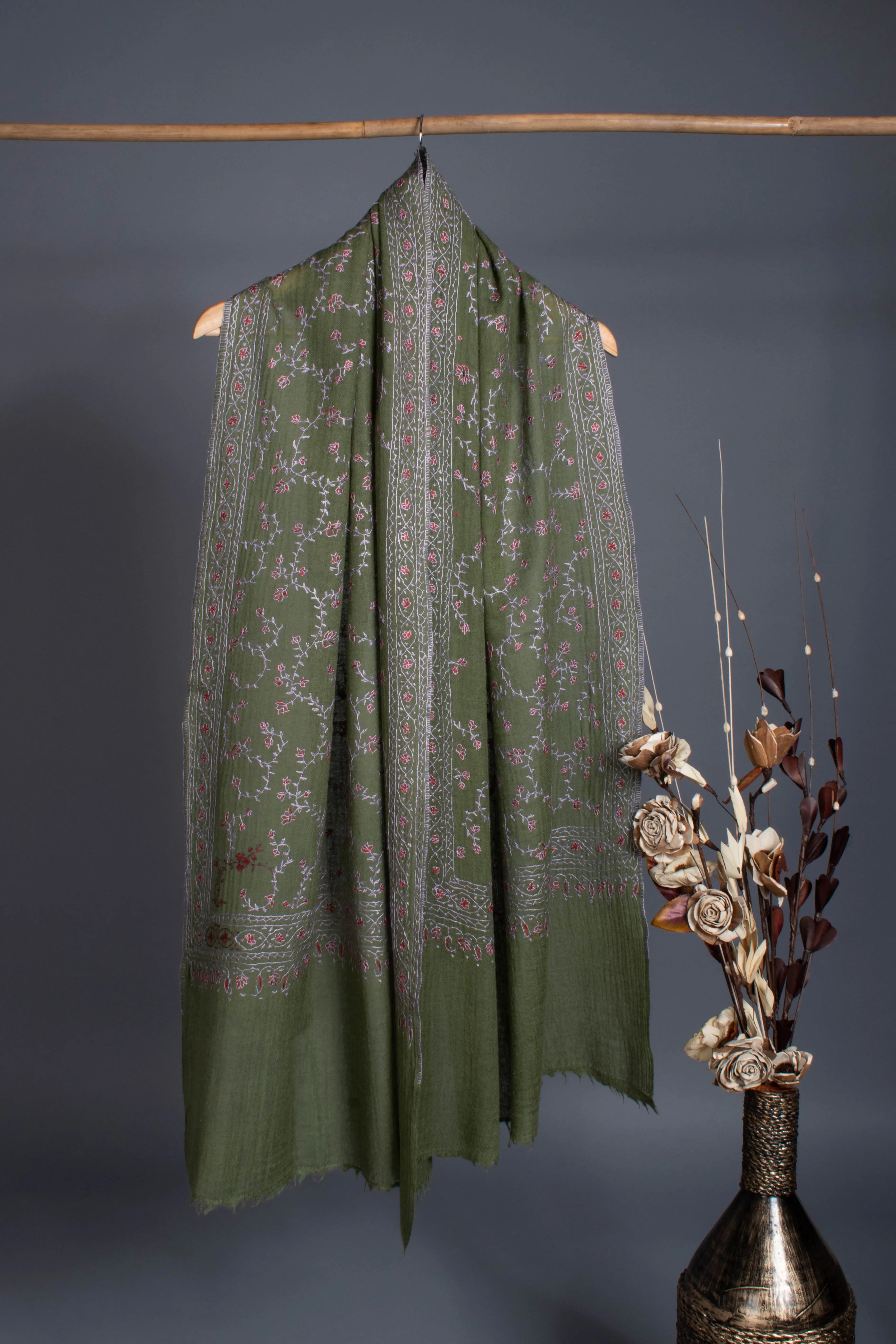 Green Embroidered Scarf Shahkaar