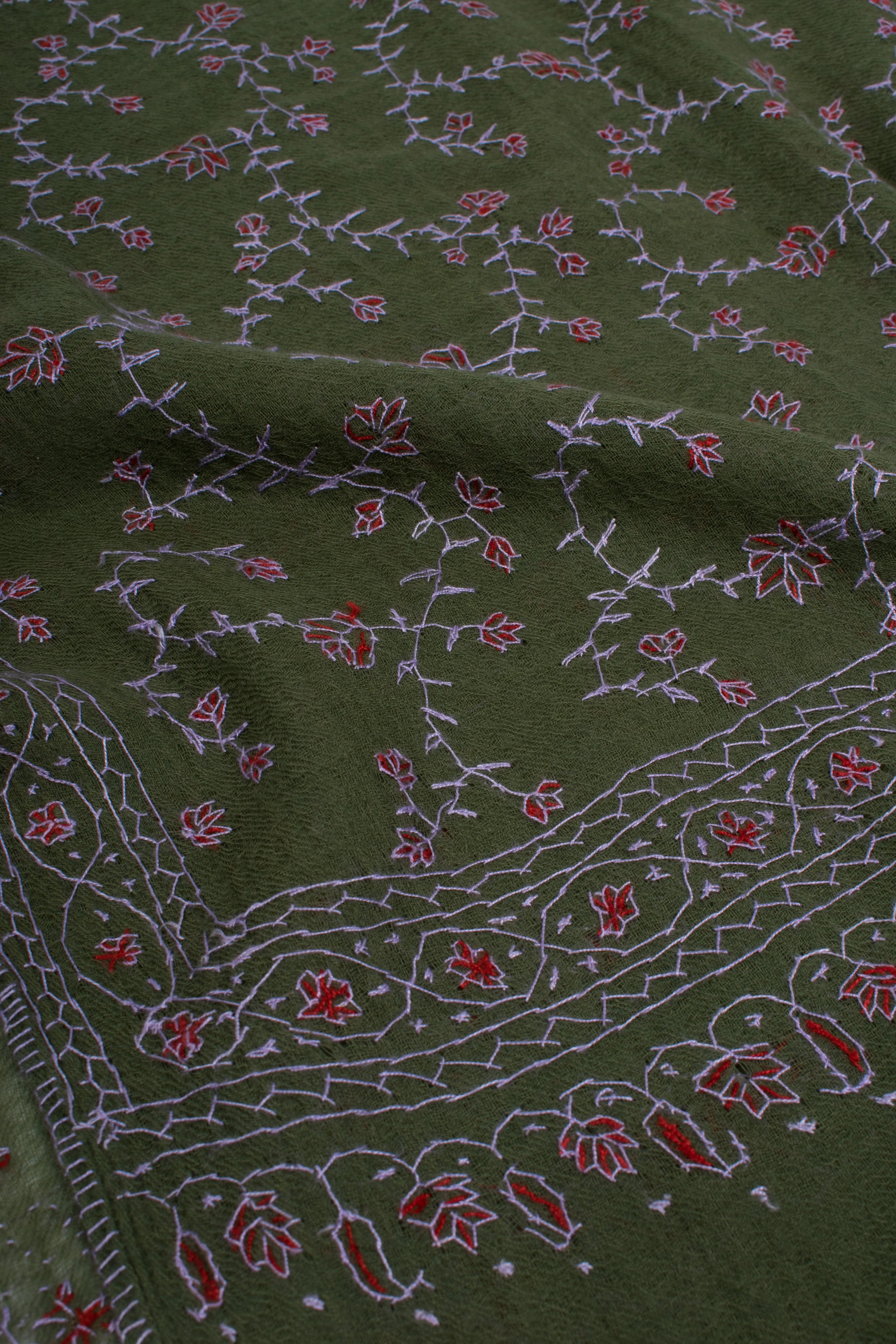 Green Embroidered Scarf Shahkaar