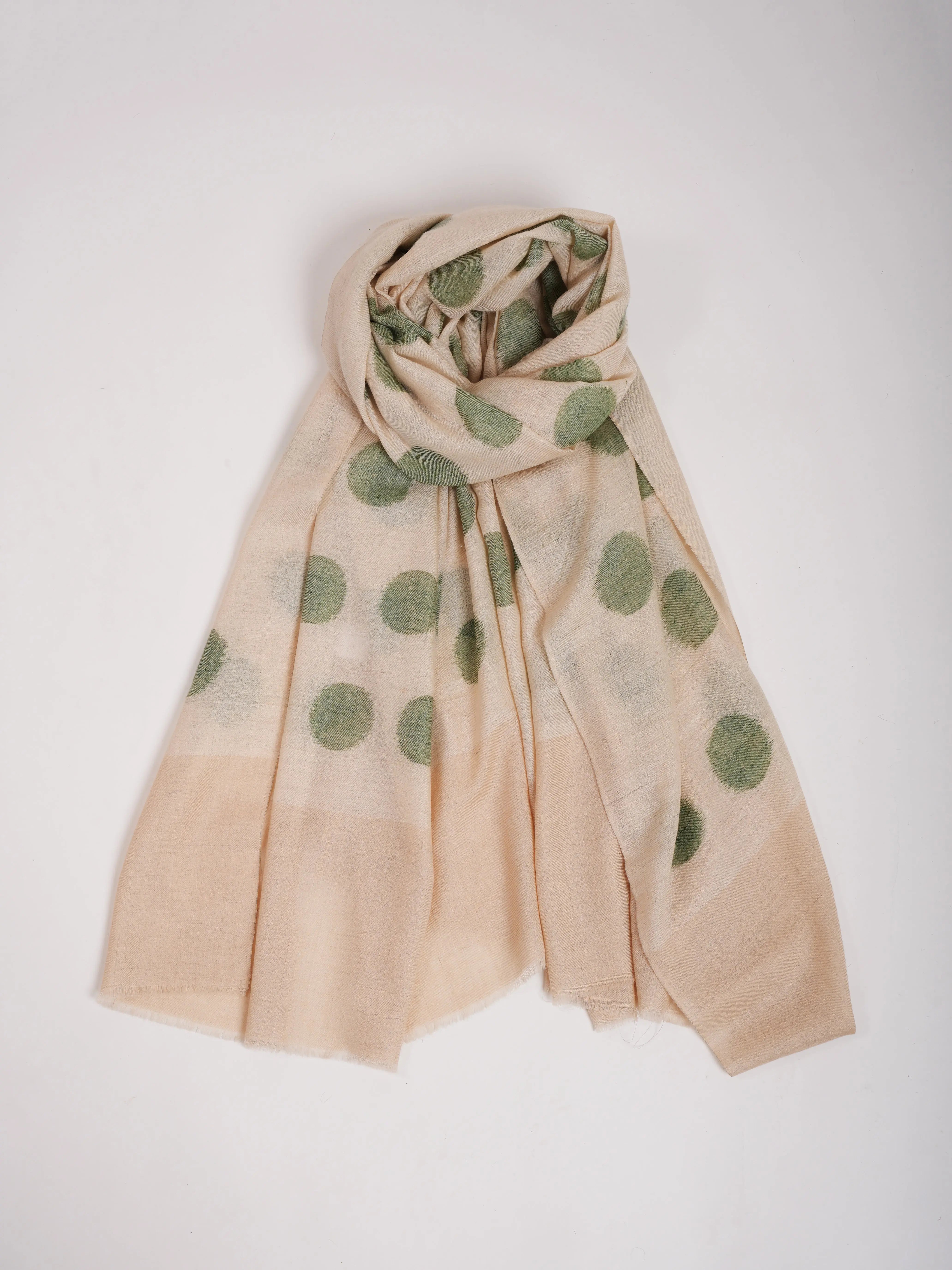 Green Polka Dots Space Dye Pashmina Shawl Shahkaar