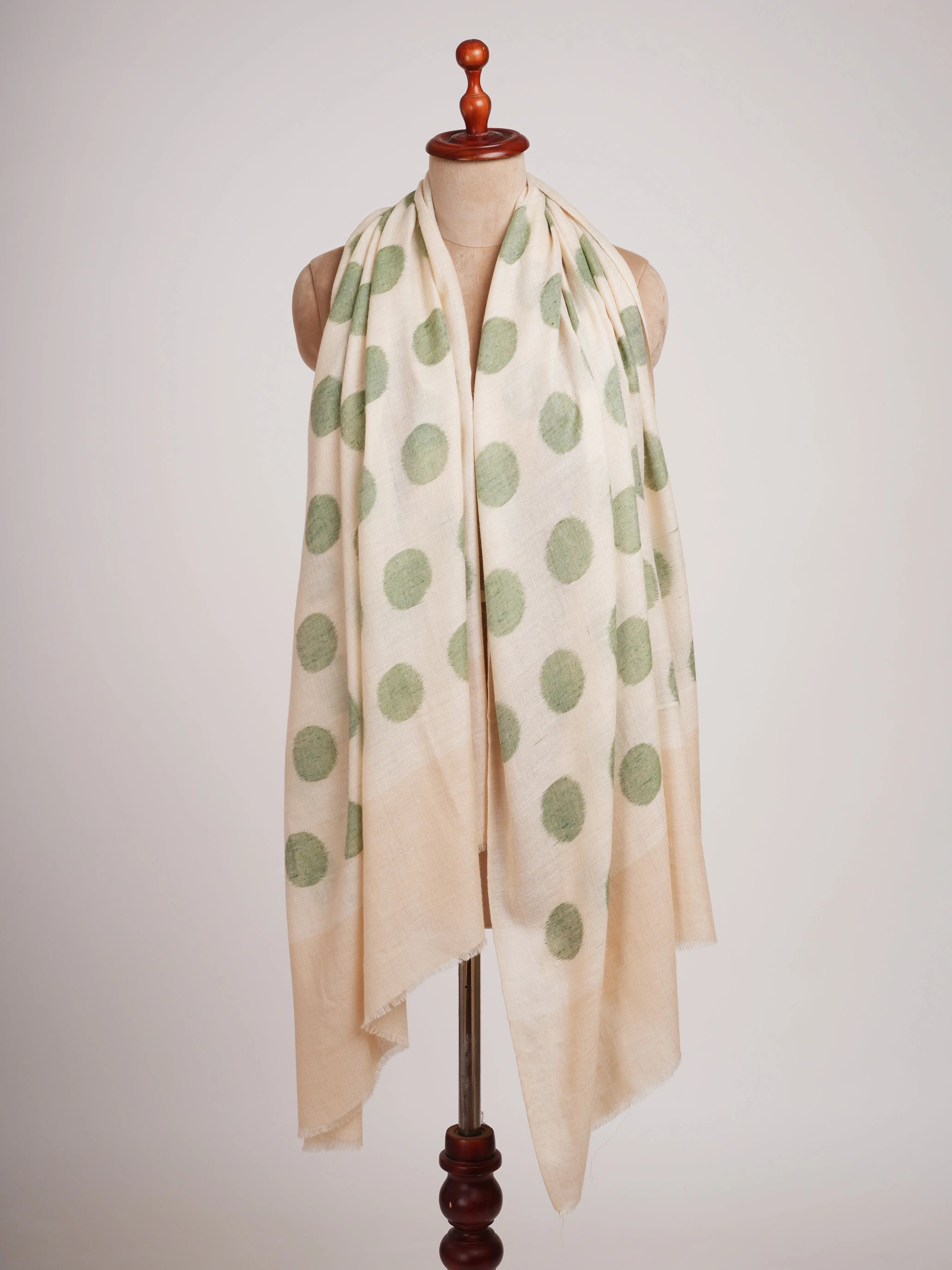 Green Polka Dots Space Dye Pashmina Shawl Shahkaar