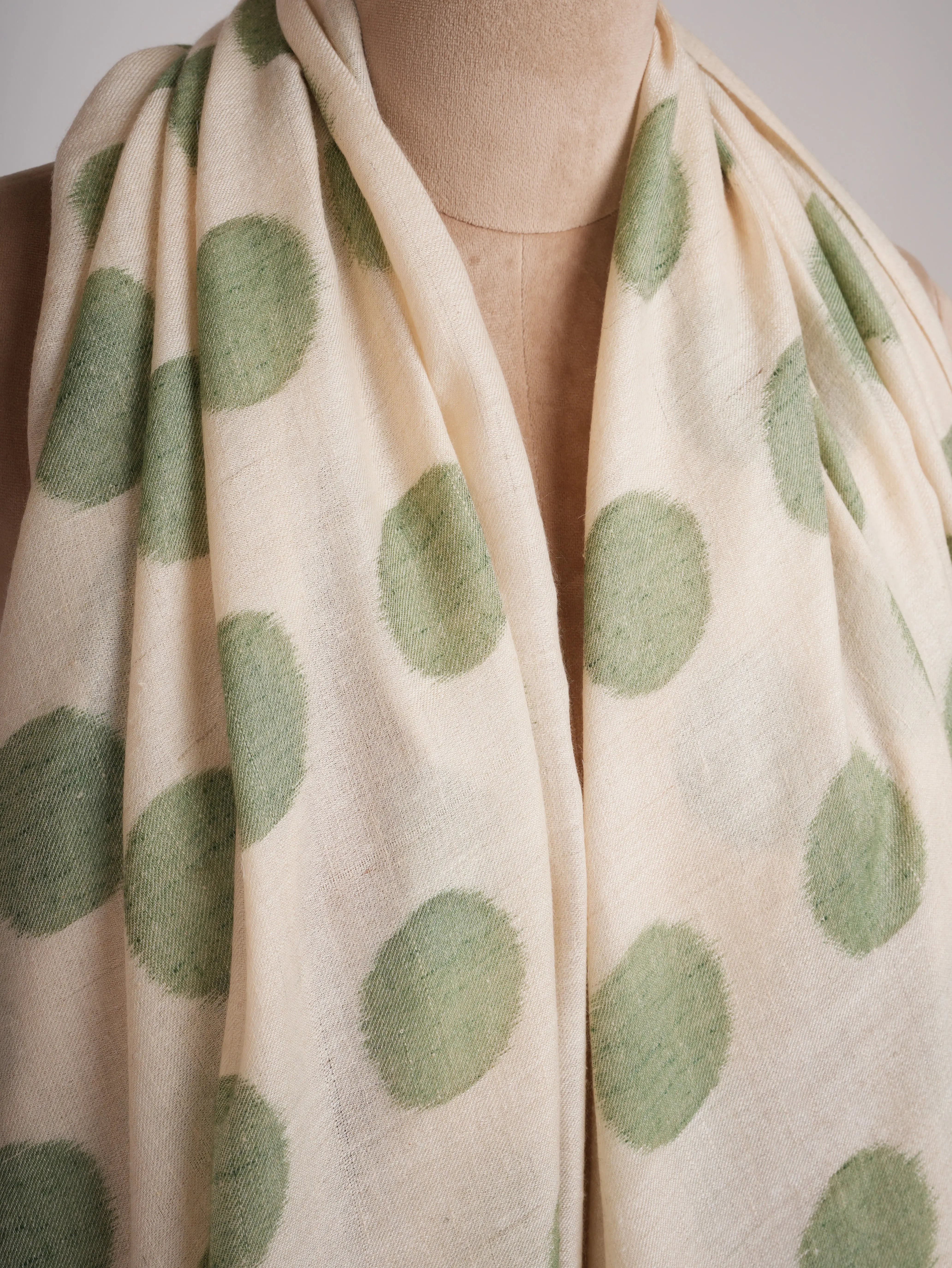 Green Polka Dots Space Dye Pashmina Shawl Shahkaar