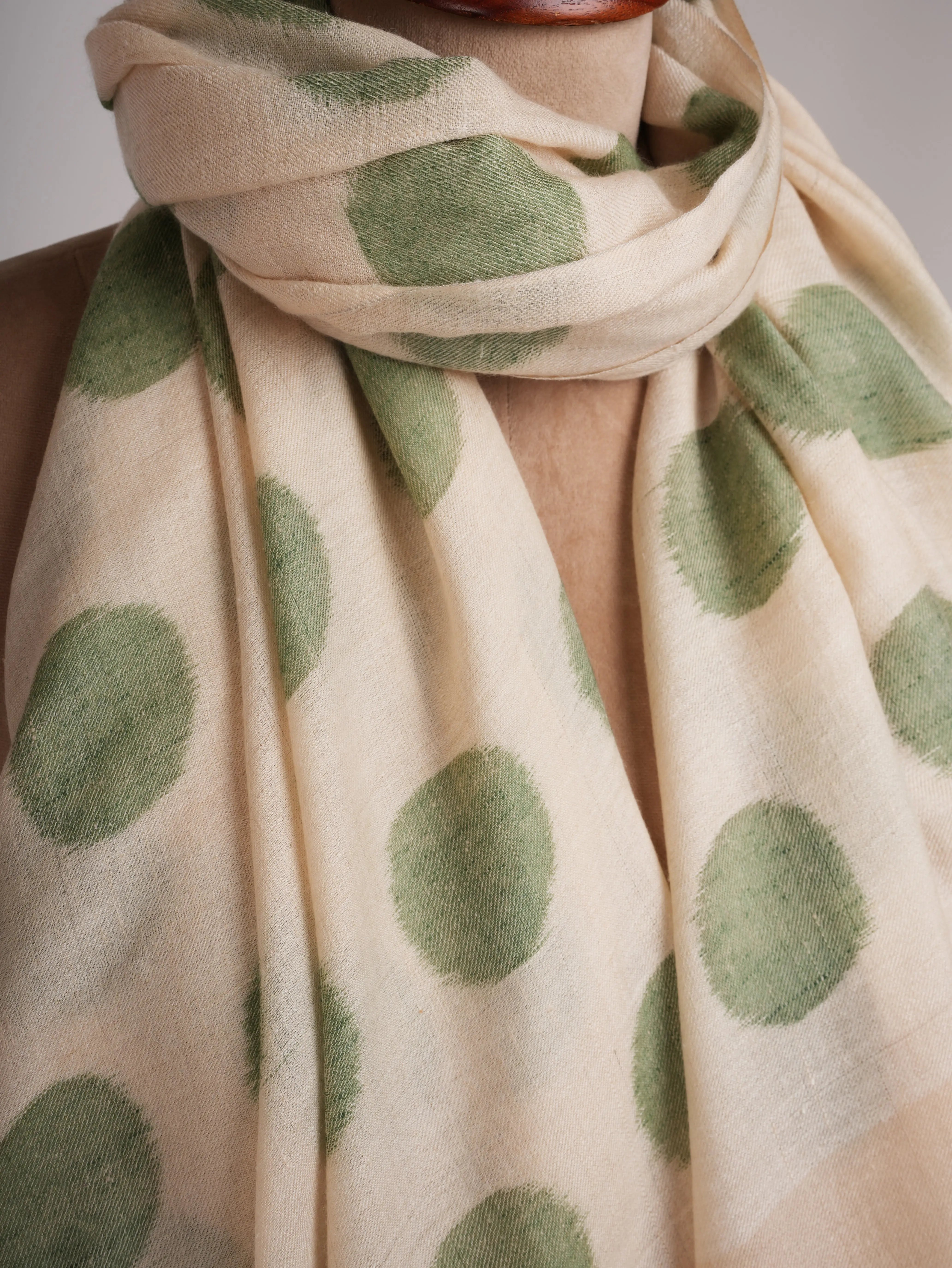 Green Polka Dots Space Dye Pashmina Shawl Shahkaar