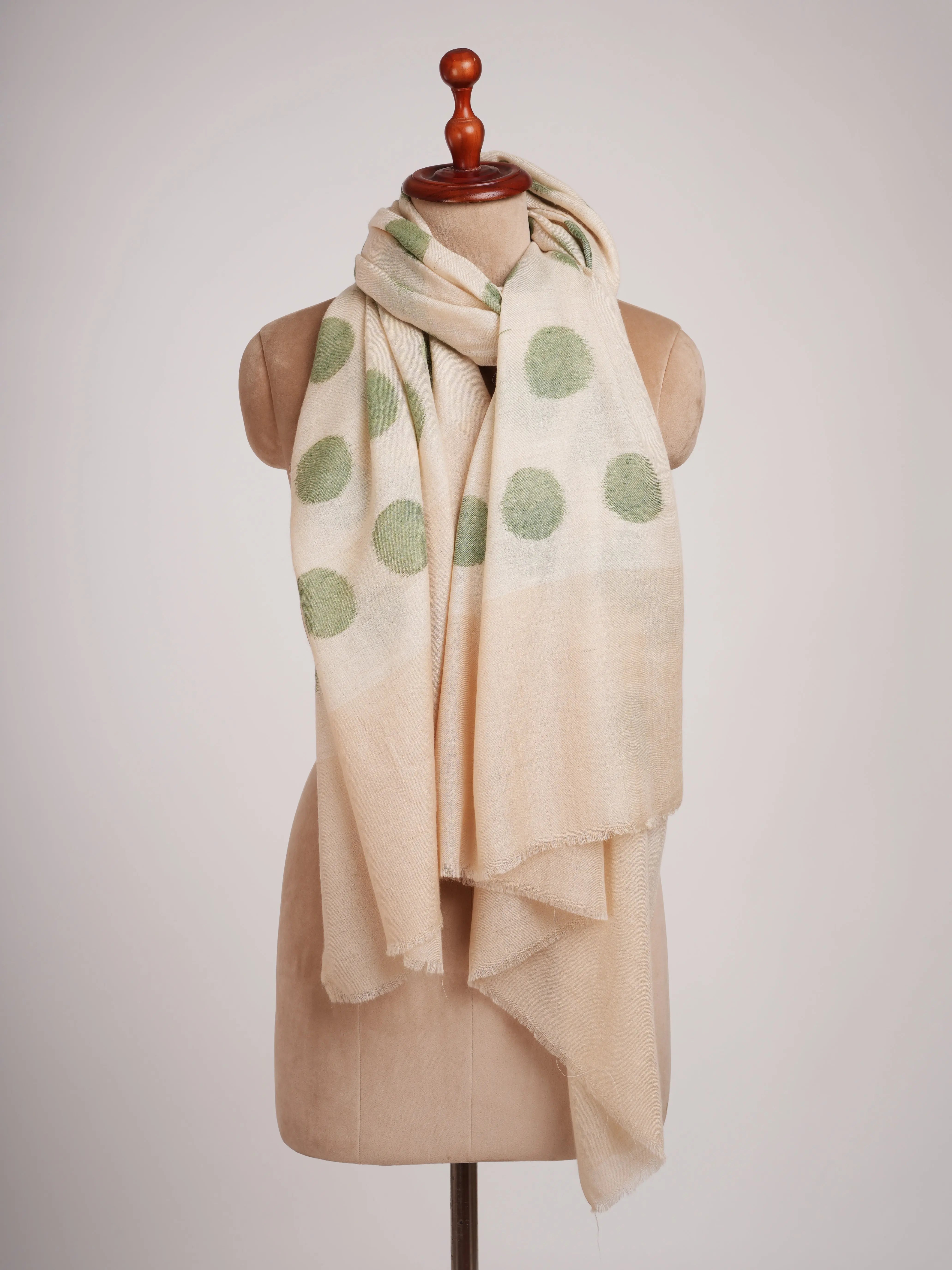 Green Polka Dots Space Dye Pashmina Shawl Shahkaar