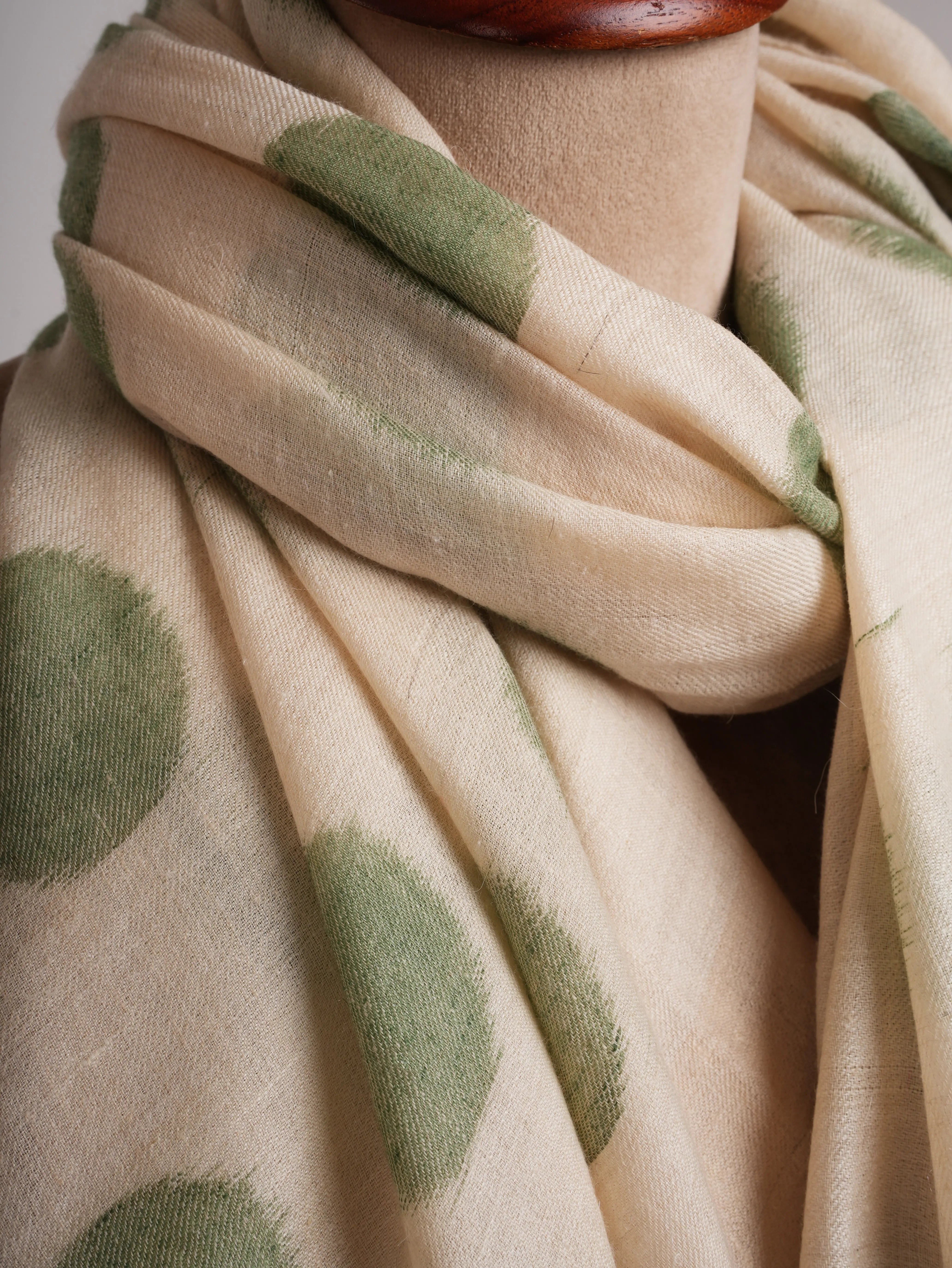 Green Polka Dots Space Dye Pashmina Shawl Shahkaar