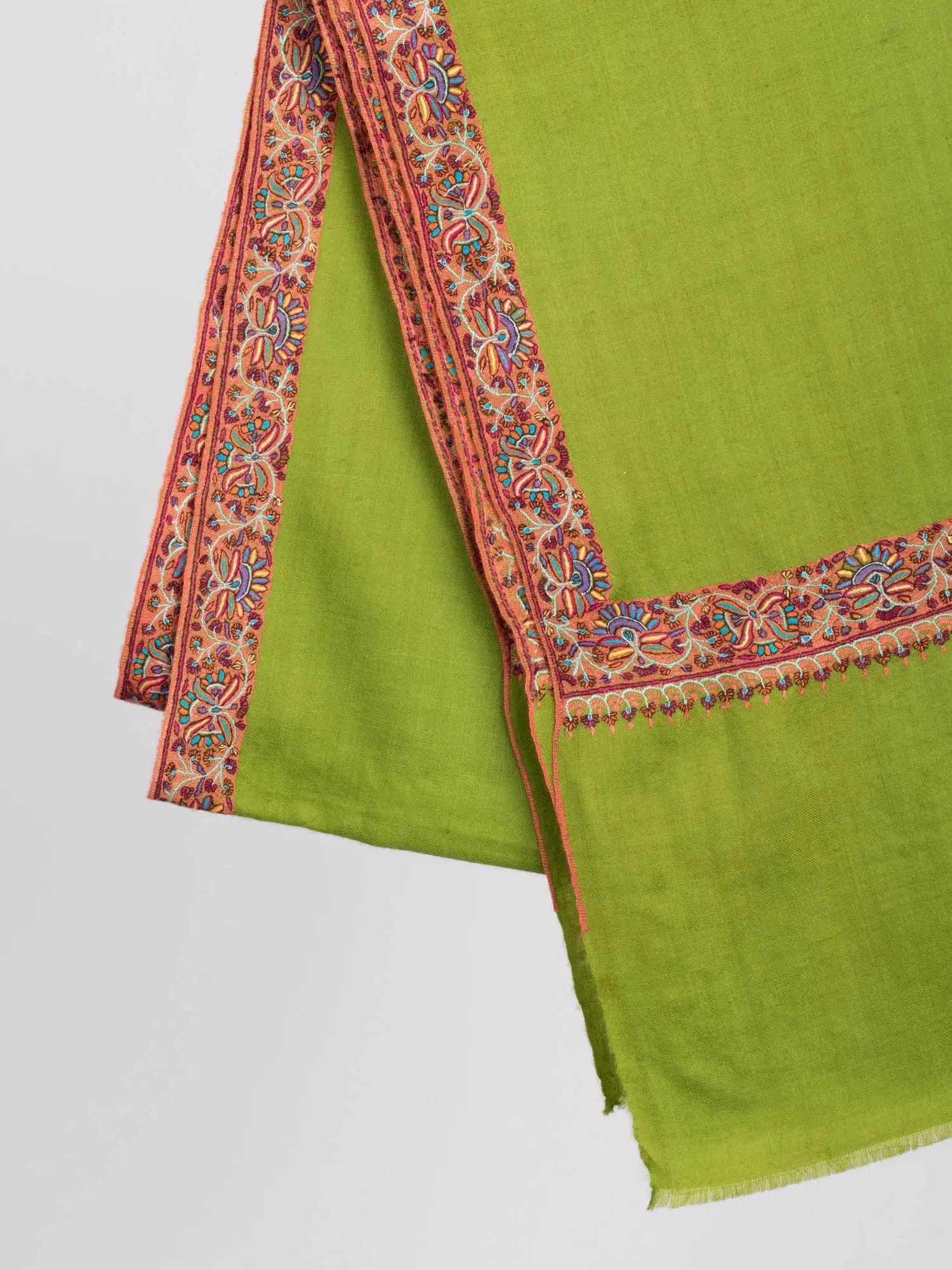Green Sozni Embroidered Pashmina Shawl Shahkaar