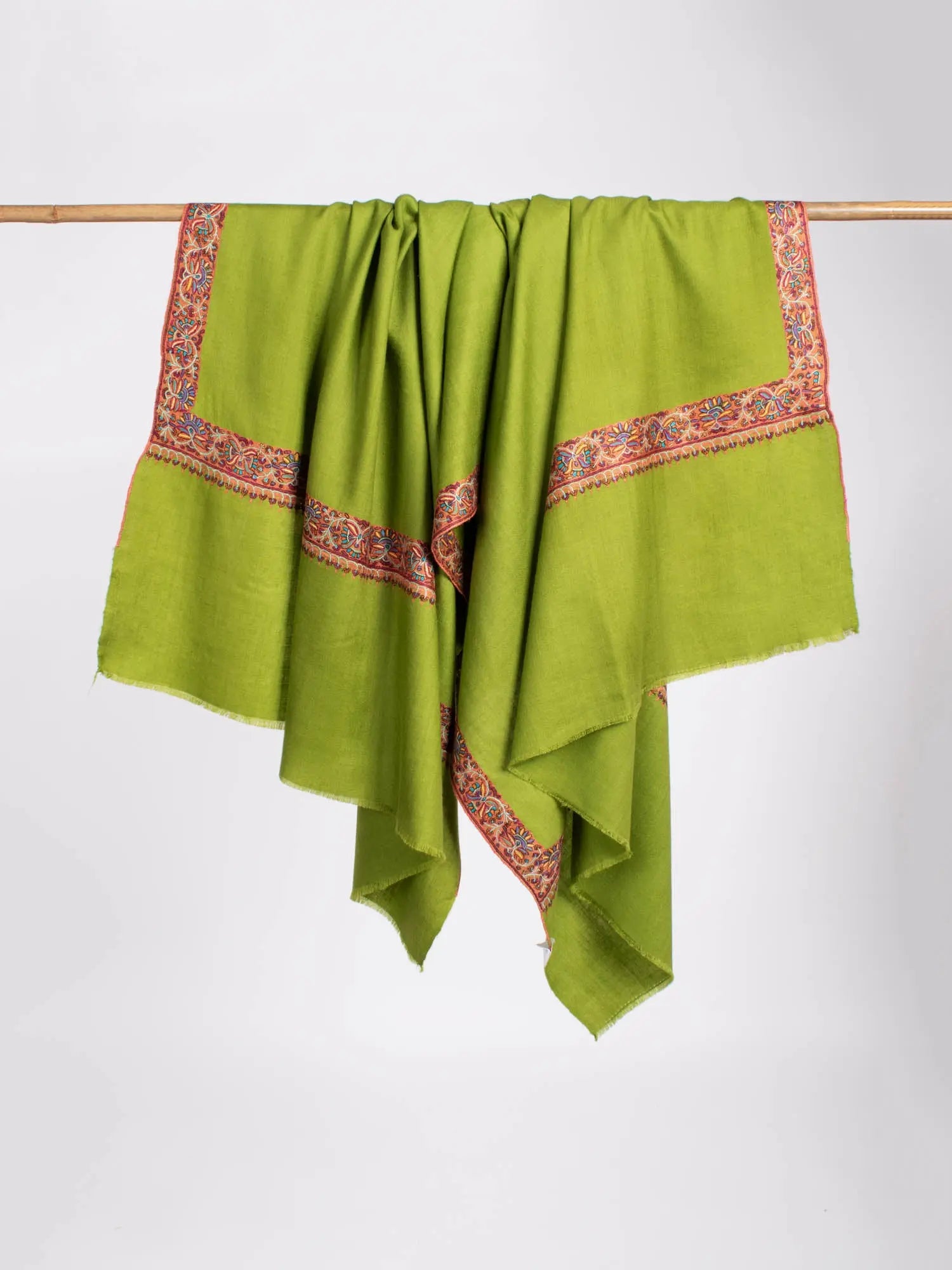 Green Sozni Embroidered Pashmina Shawl Shahkaar