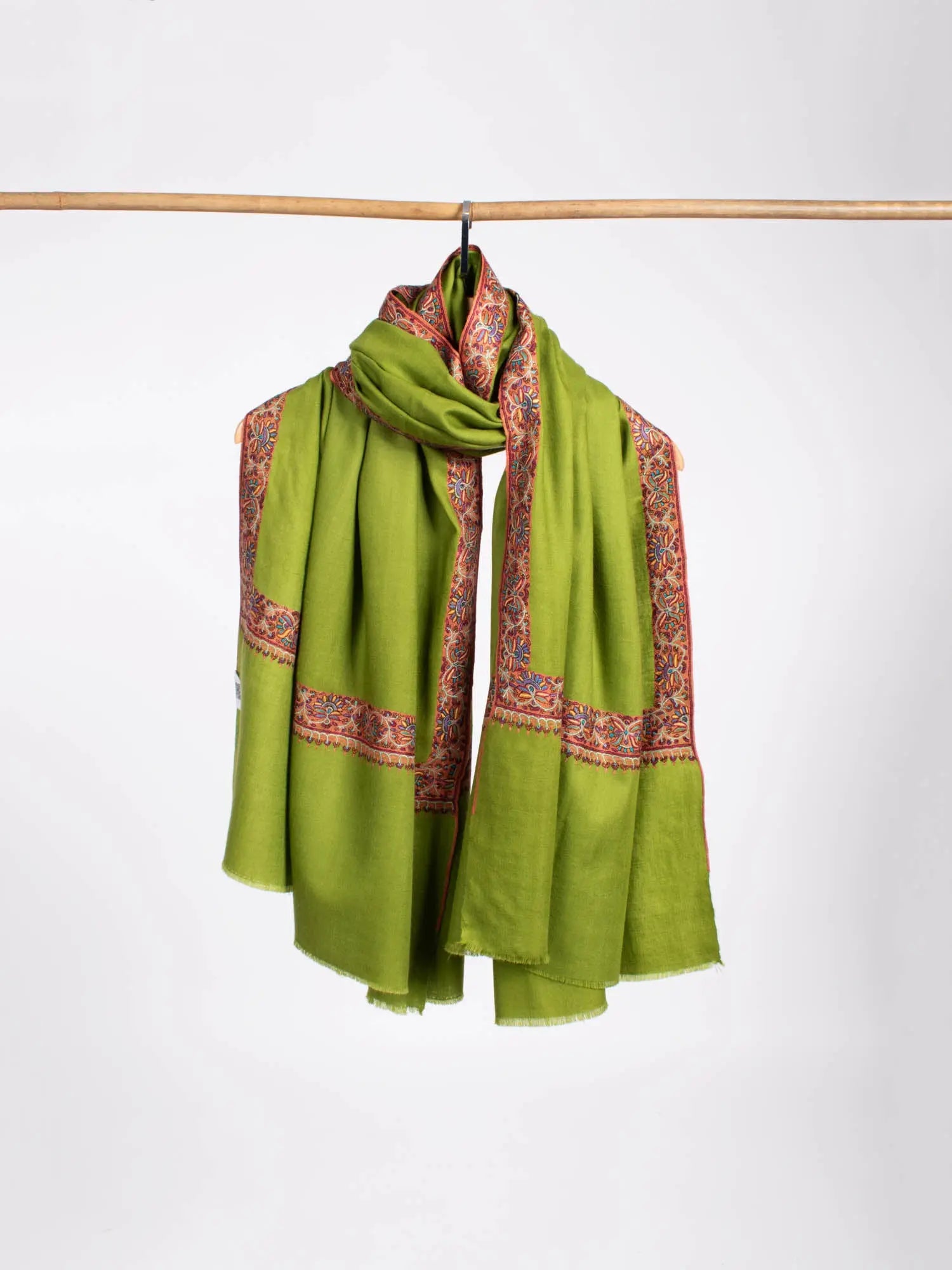 Green Sozni Embroidered Pashmina Shawl Shahkaar