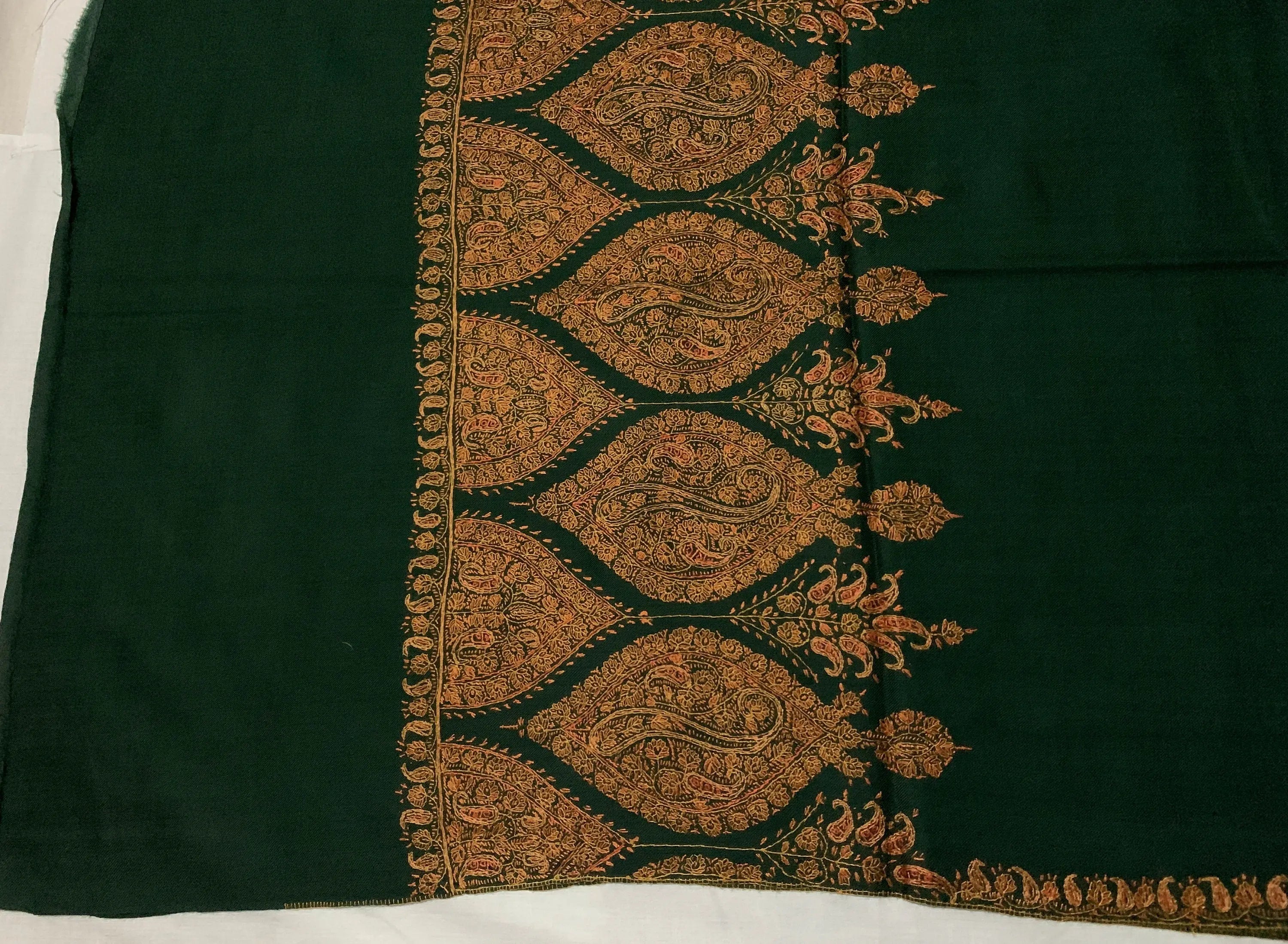 Green Woollen Shawl Hand Embroidered in Kashmir Shahkaar