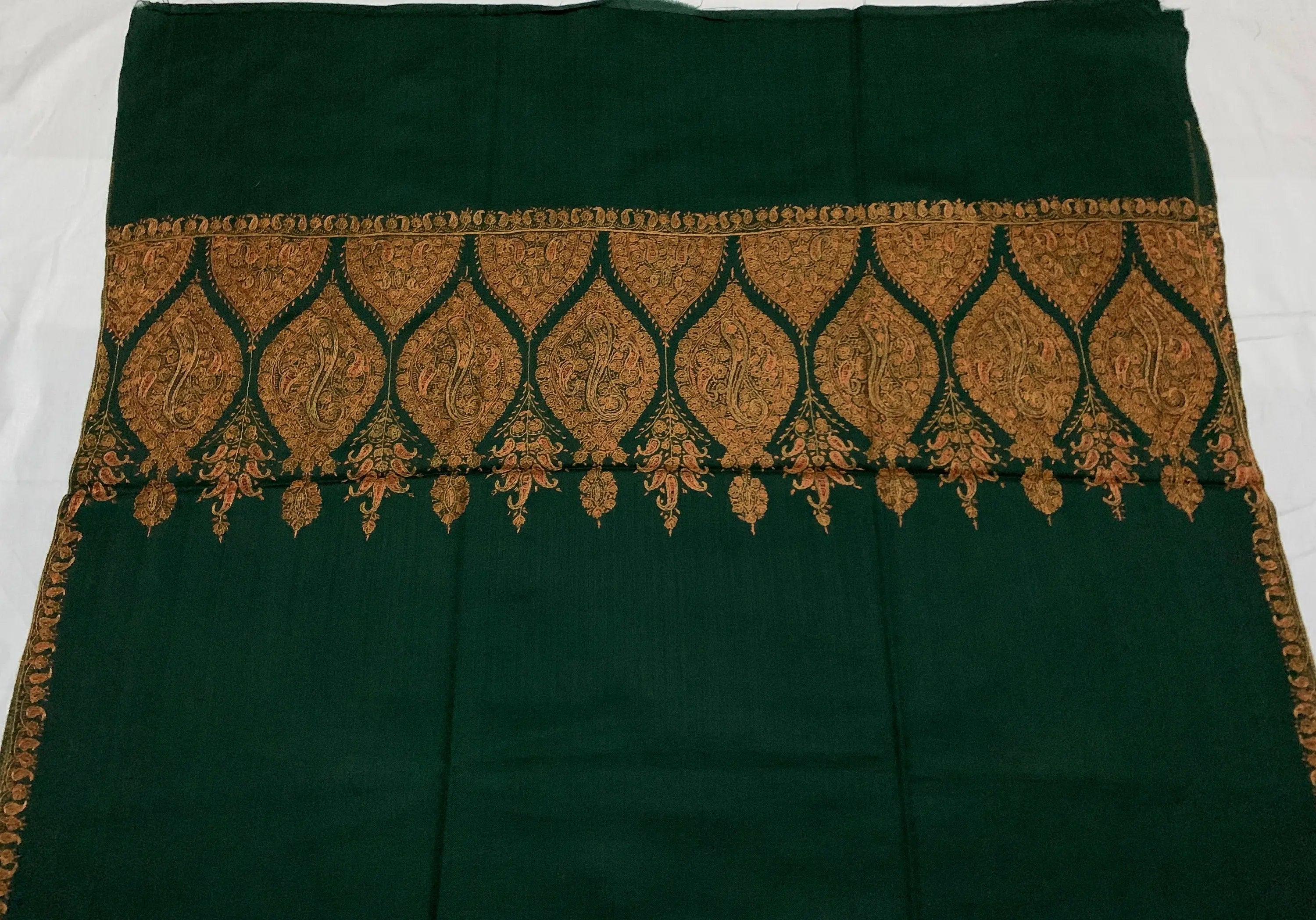 Green Woollen Shawl Hand Embroidered in Kashmir Shahkaar