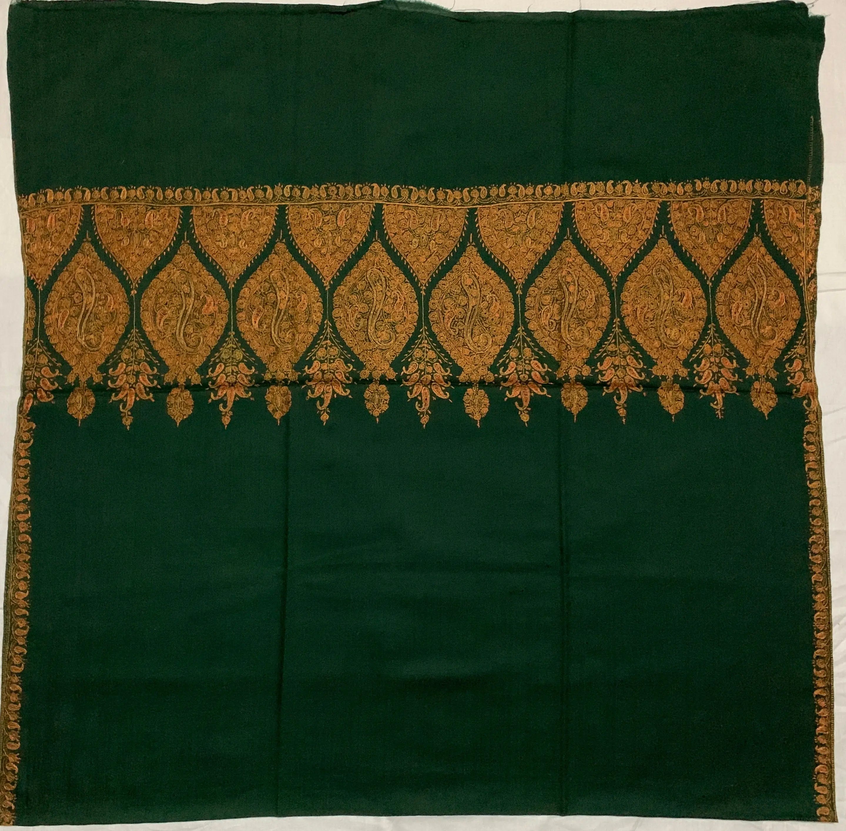 Green Woollen Shawl Hand Embroidered in Kashmir Shahkaar