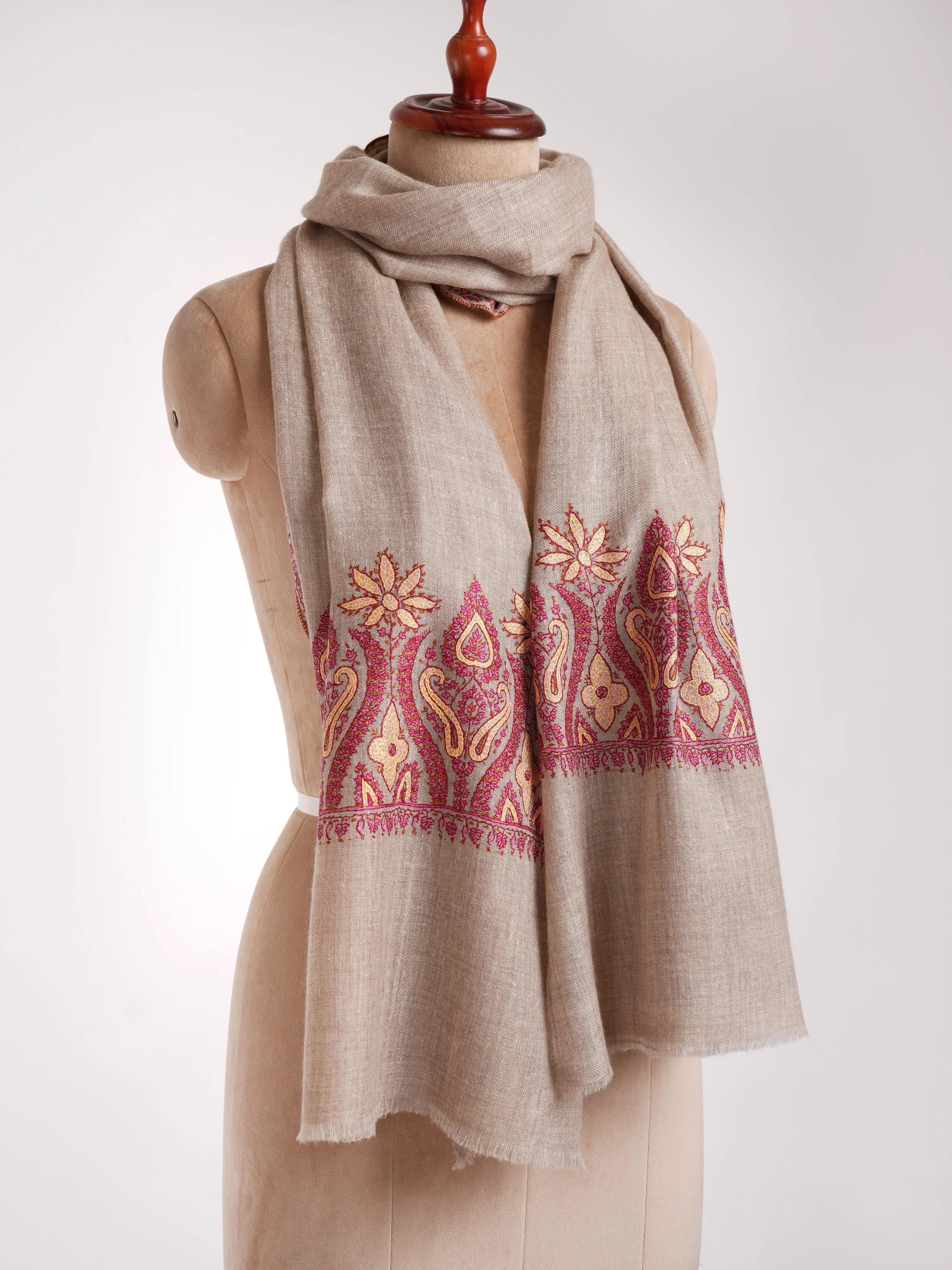 Grey Cashmere Handmade Soft Indian Scarf Shahkaar
