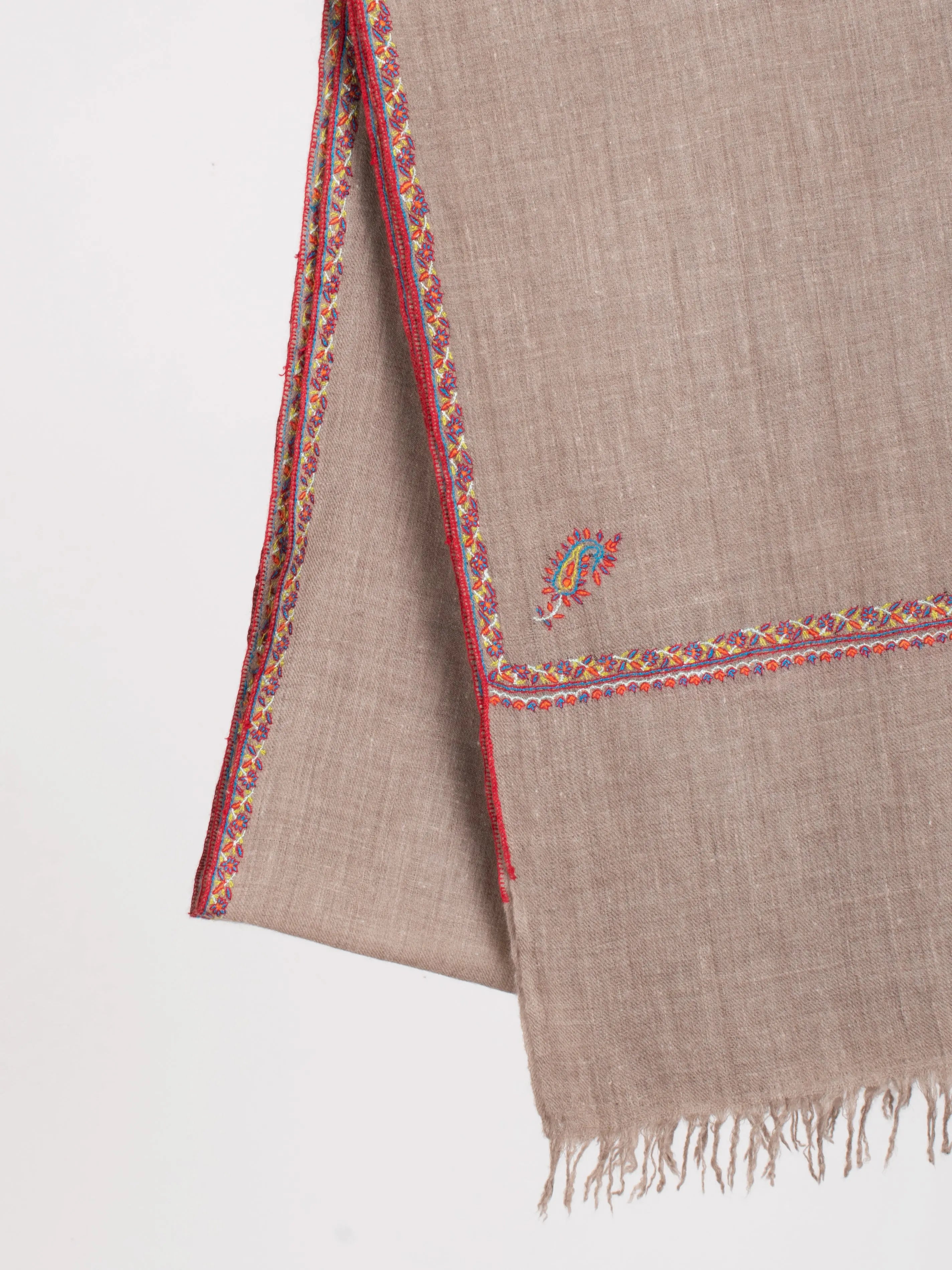 Grey Cashmere Scarf with Star and Paisley Motifs Shahkaar