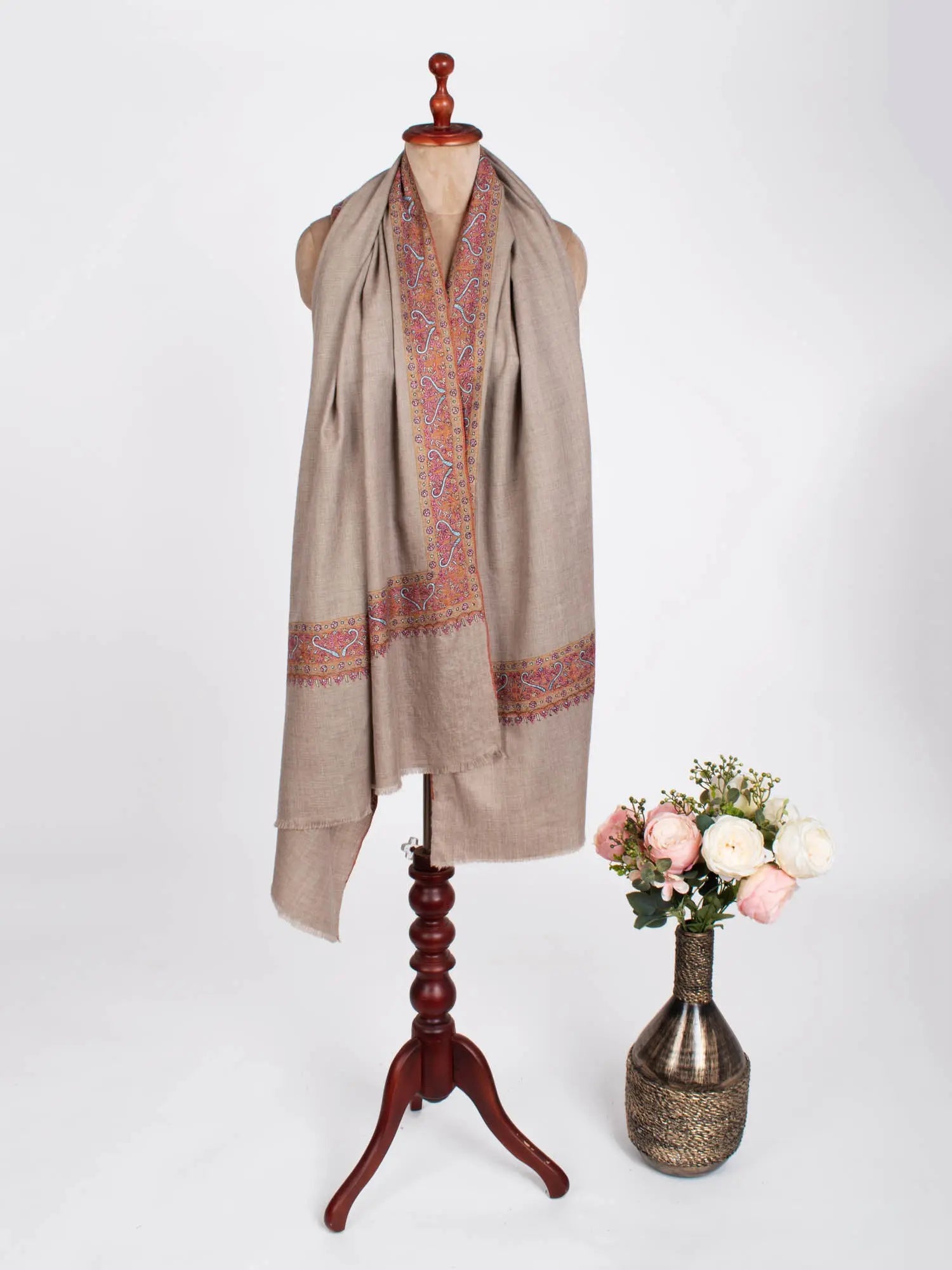 Grey Daur Dar Formal Cashmere Shawl Shahkaar