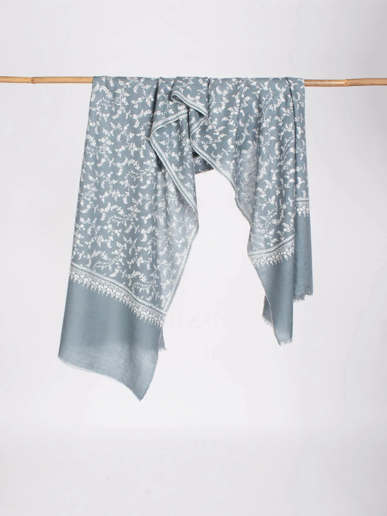Grey Embroidered Cashmere Scarf - MENTOR Shahkaar