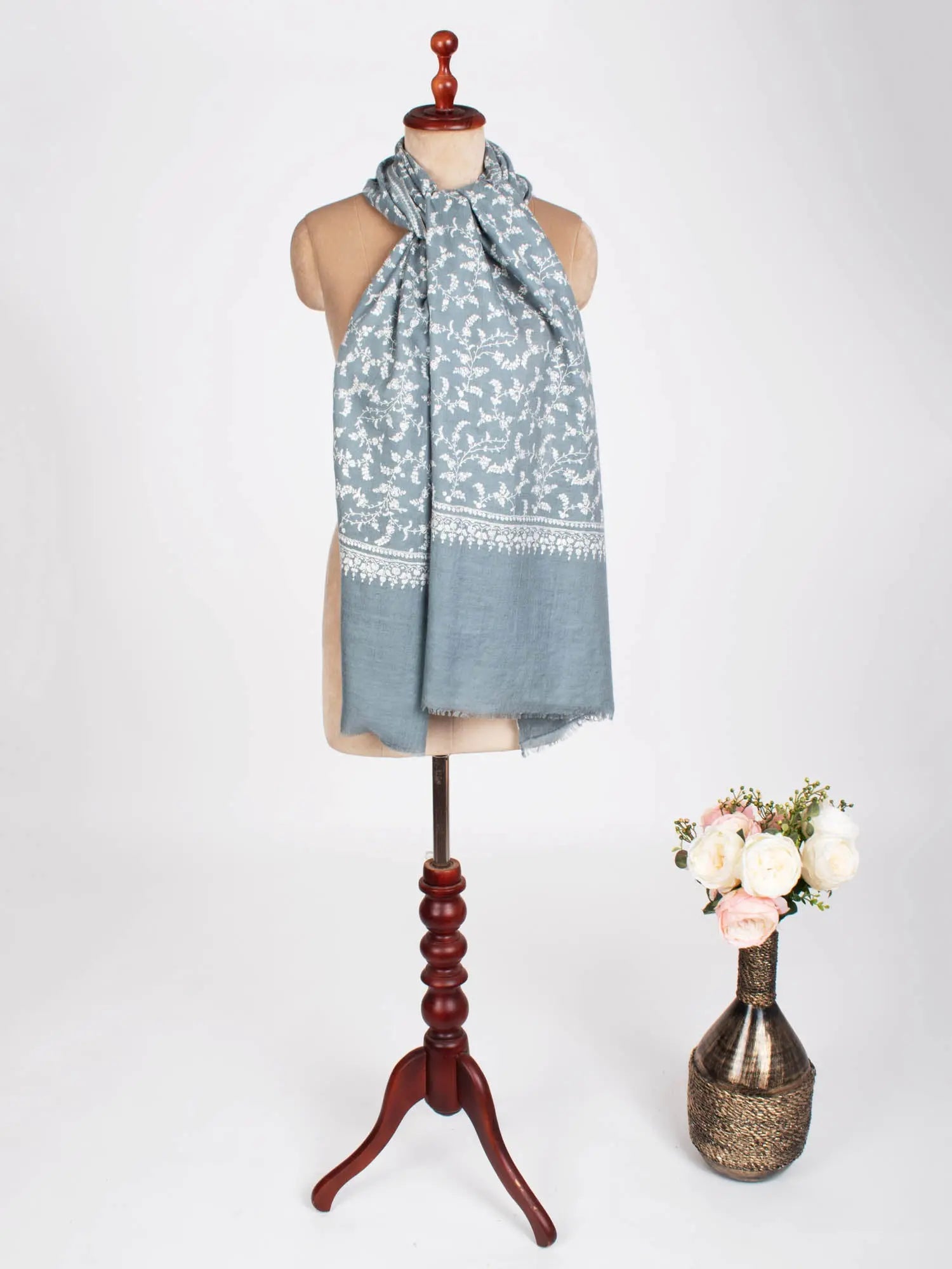 Grey Embroidered Cashmere Scarf - MENTOR Shahkaar