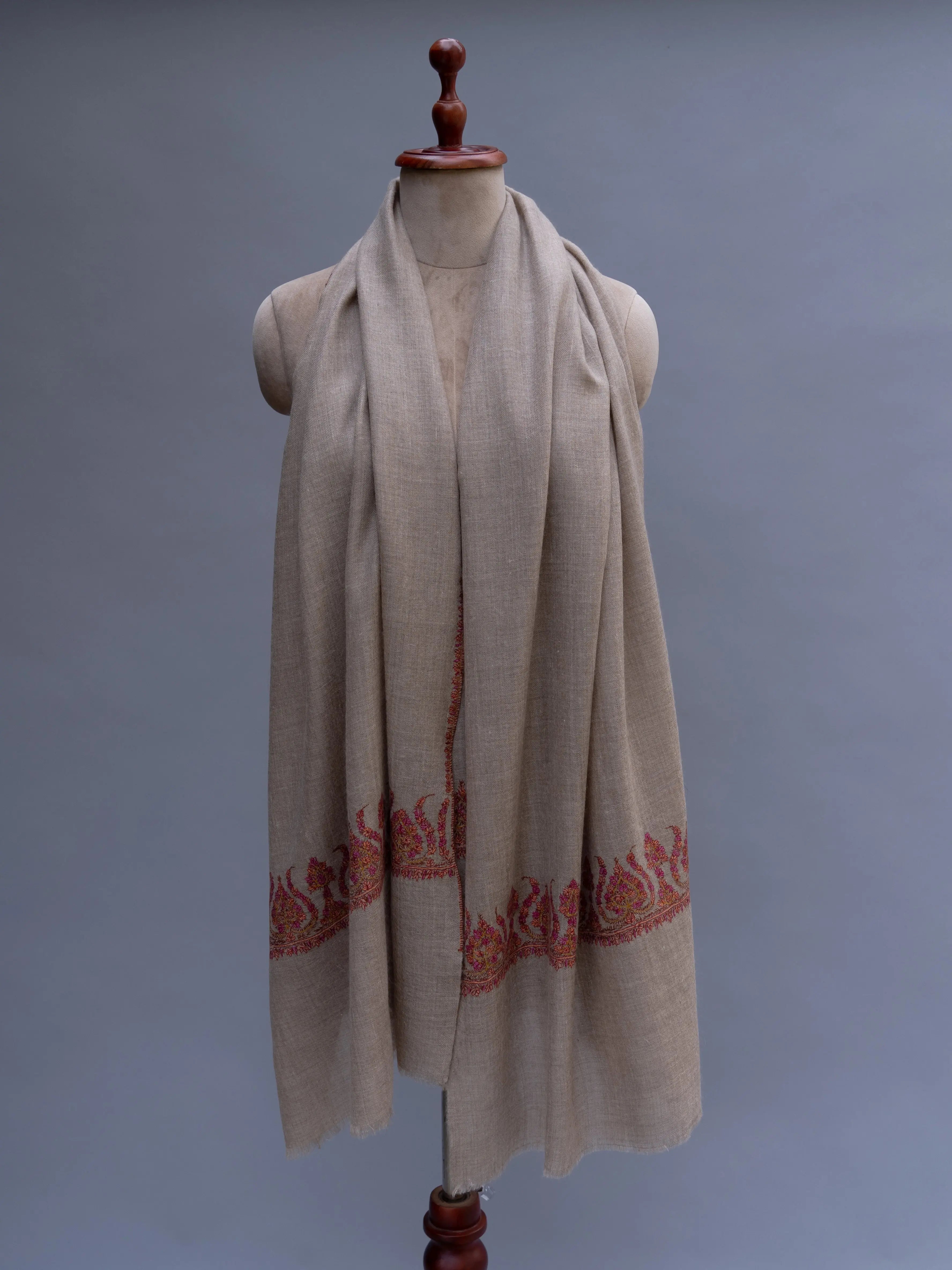 Grey Embroidered Evening Wear Cashmere Wrap Shahkaar