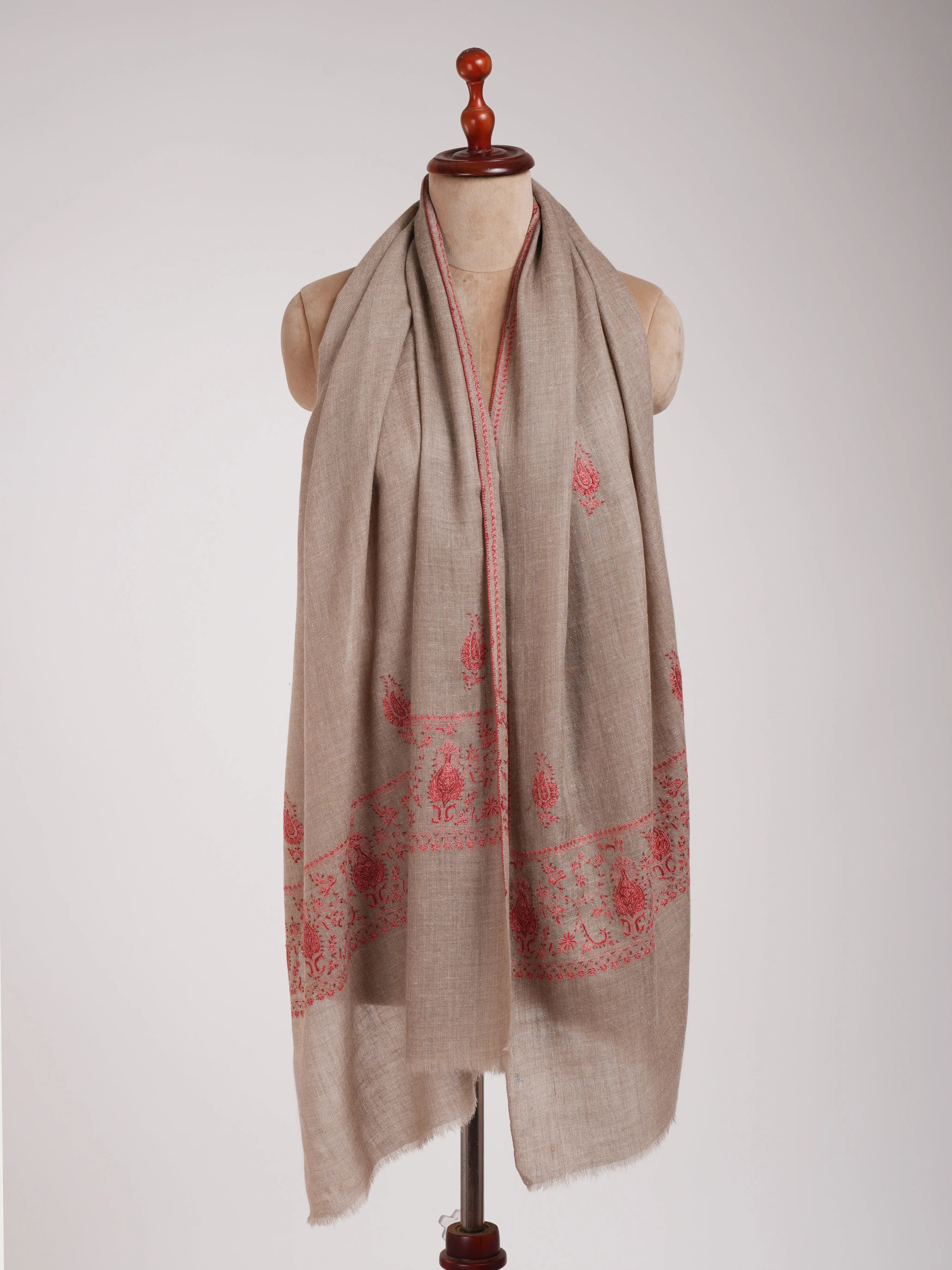 Grey Embroidered Indian Cashmere Wrap Shahkaar