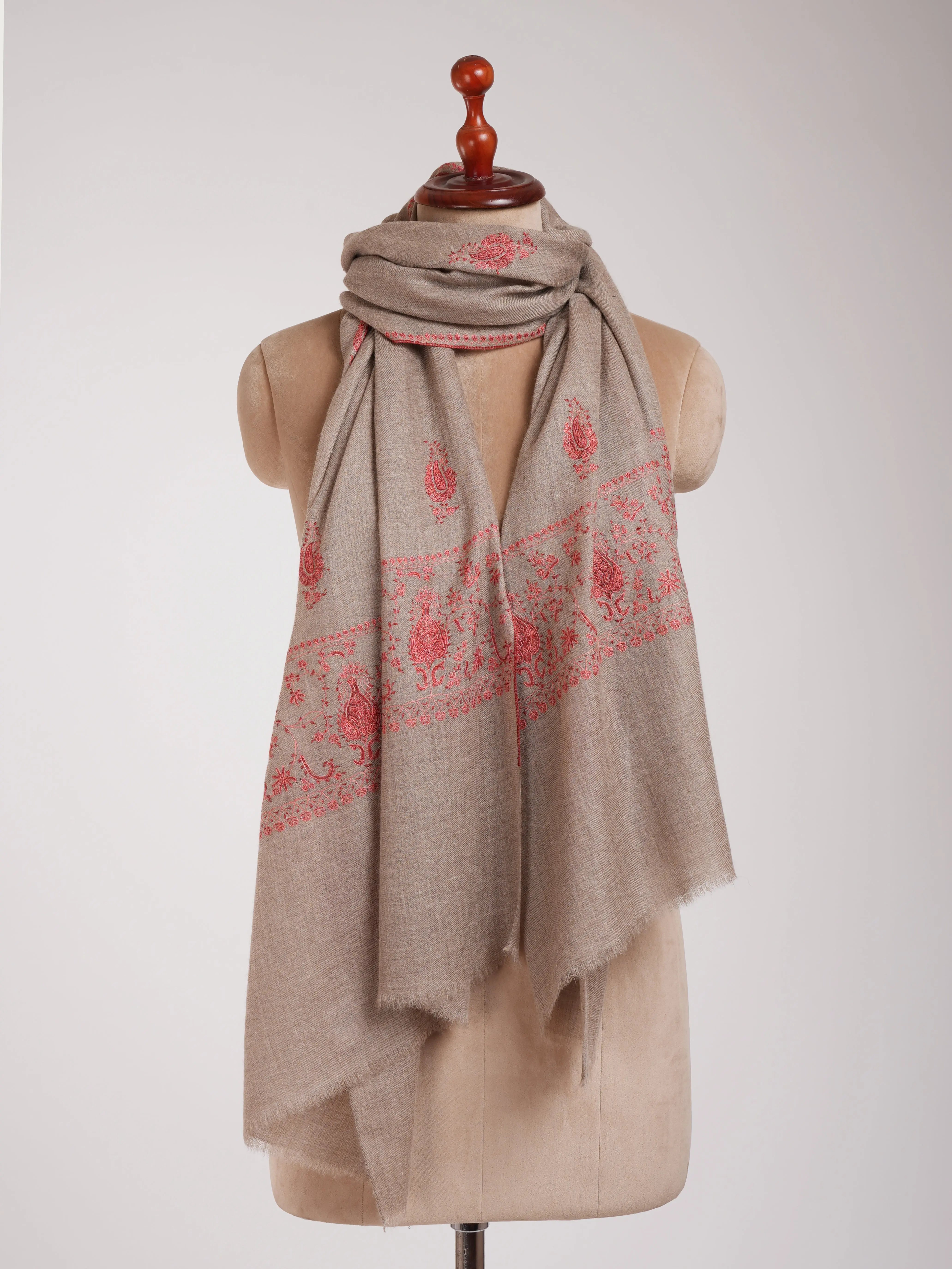 Grey Embroidered Indian Cashmere Wrap Shahkaar
