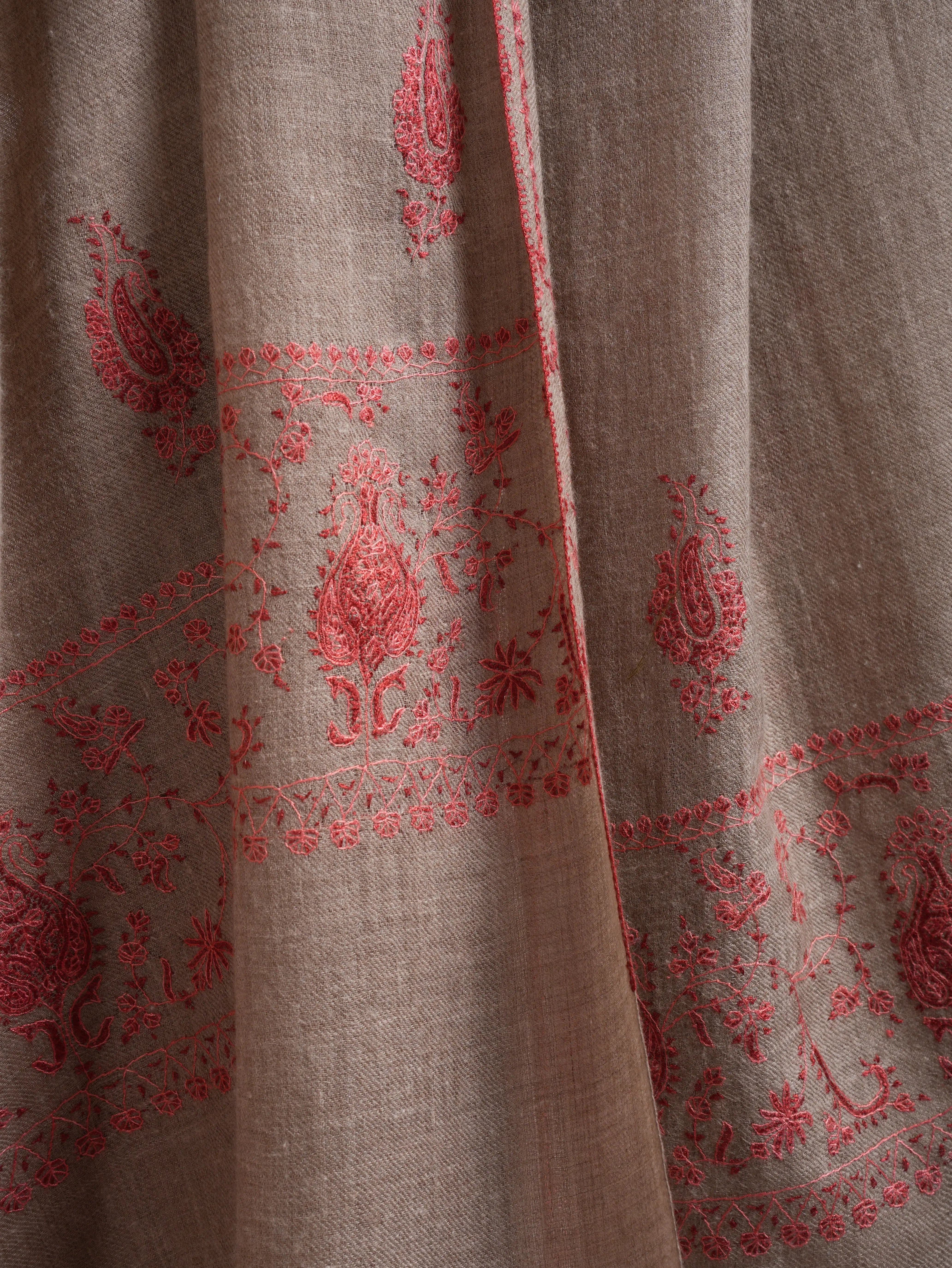 Grey Embroidered Indian Cashmere Wrap Shahkaar