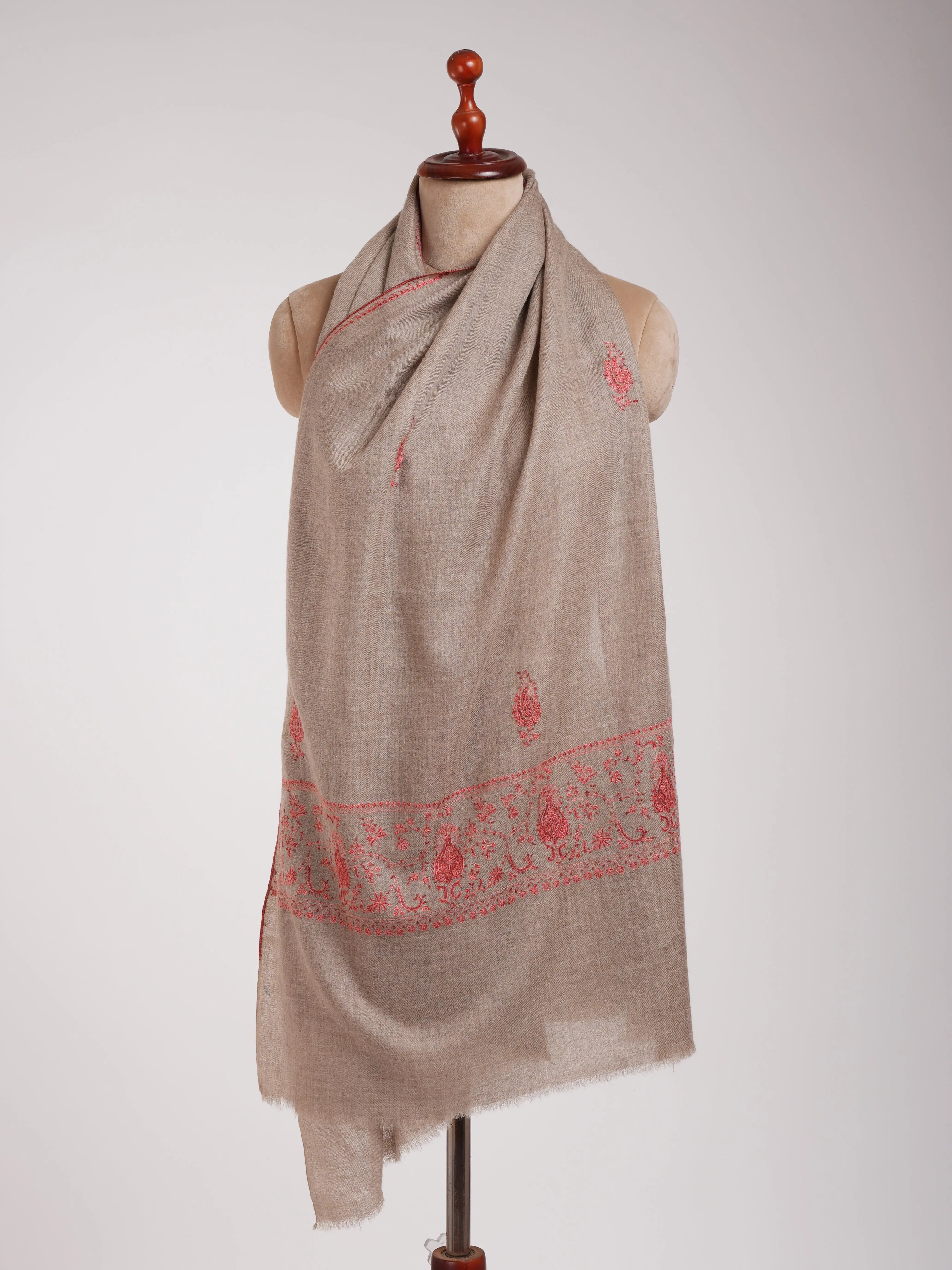 Grey Embroidered Indian Cashmere Wrap Shahkaar