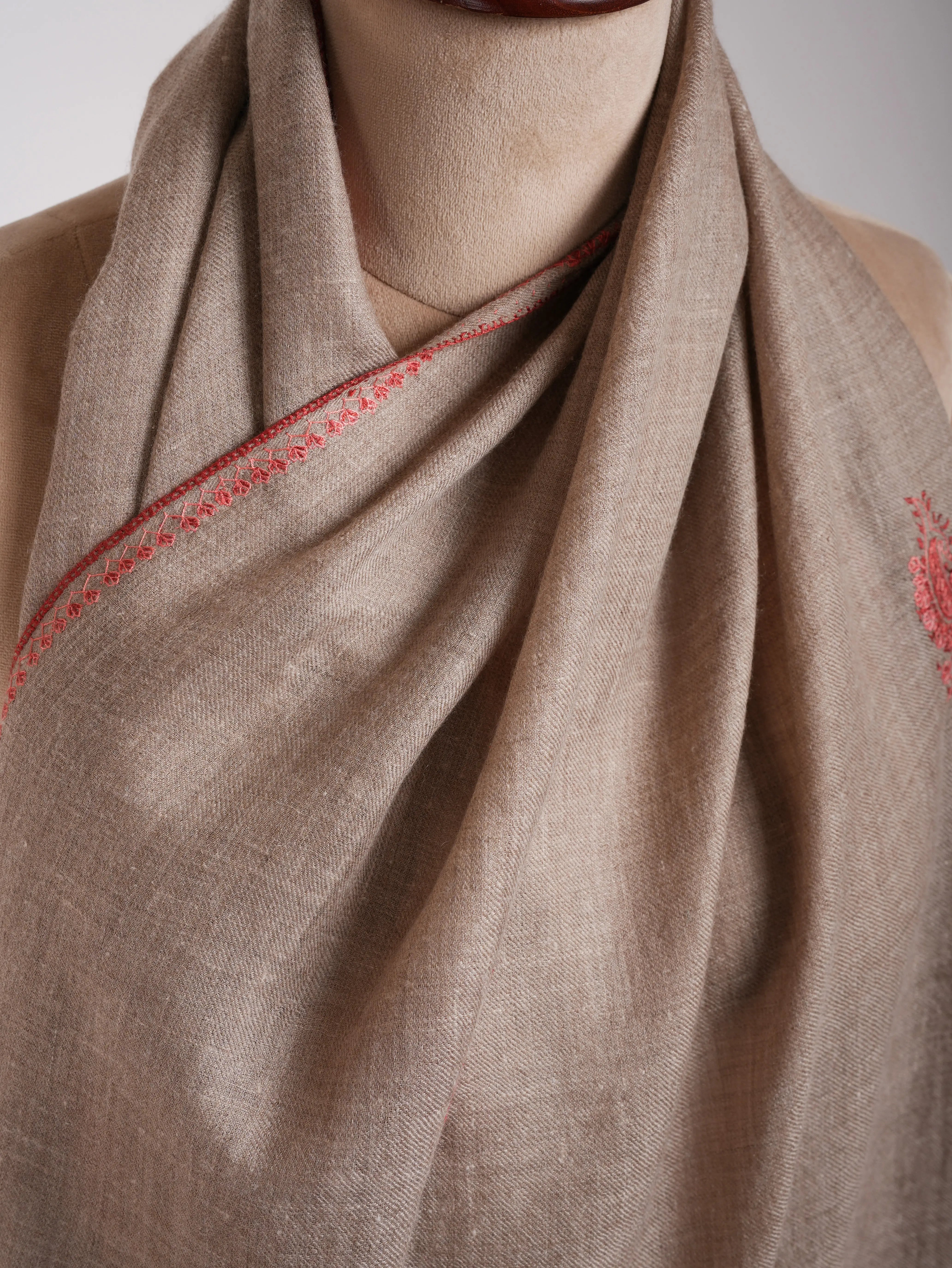 Grey Embroidered Indian Cashmere Wrap Shahkaar