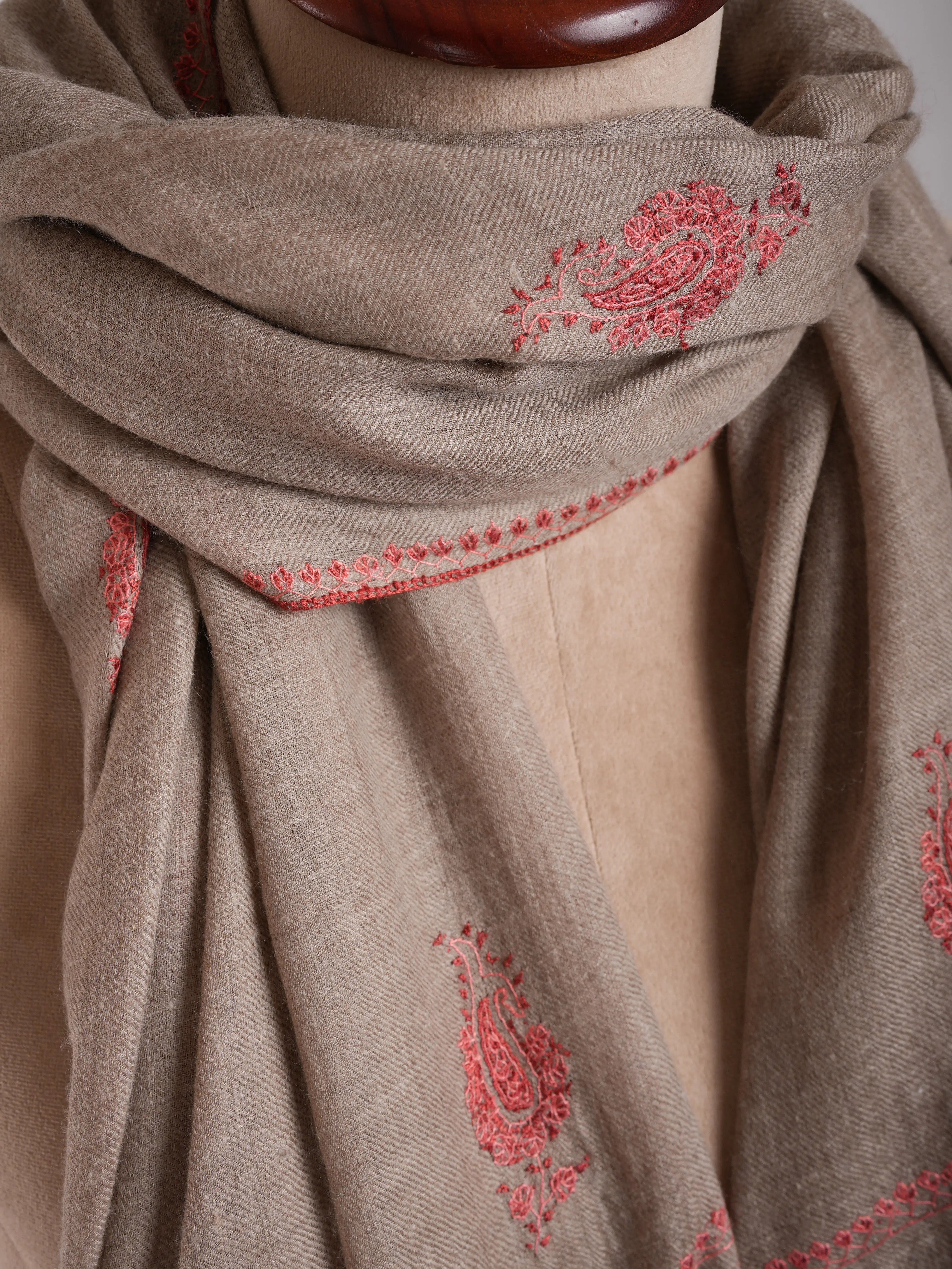 Grey Embroidered Indian Cashmere Wrap Shahkaar