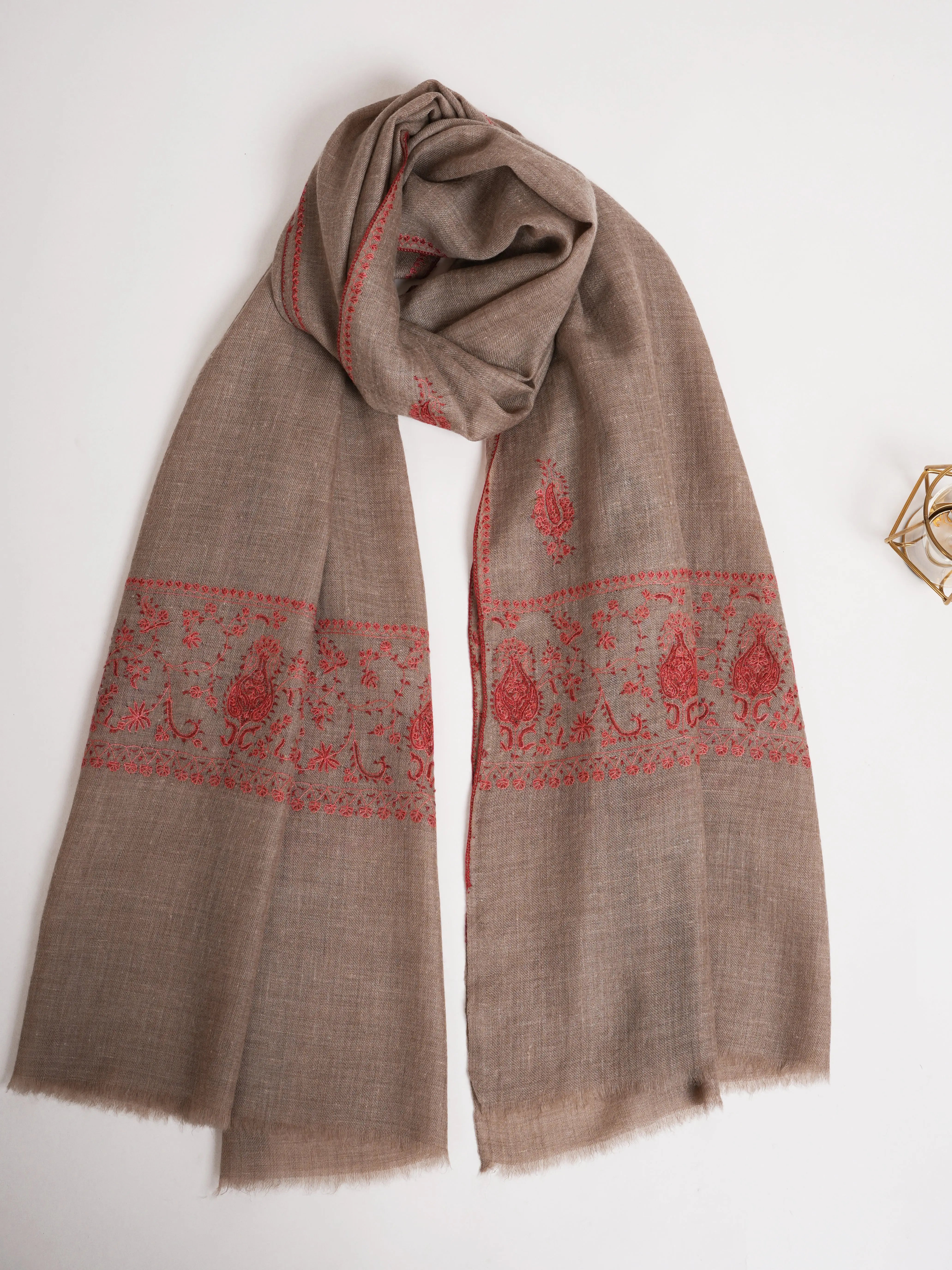 Grey Embroidered Indian Cashmere Wrap Shahkaar