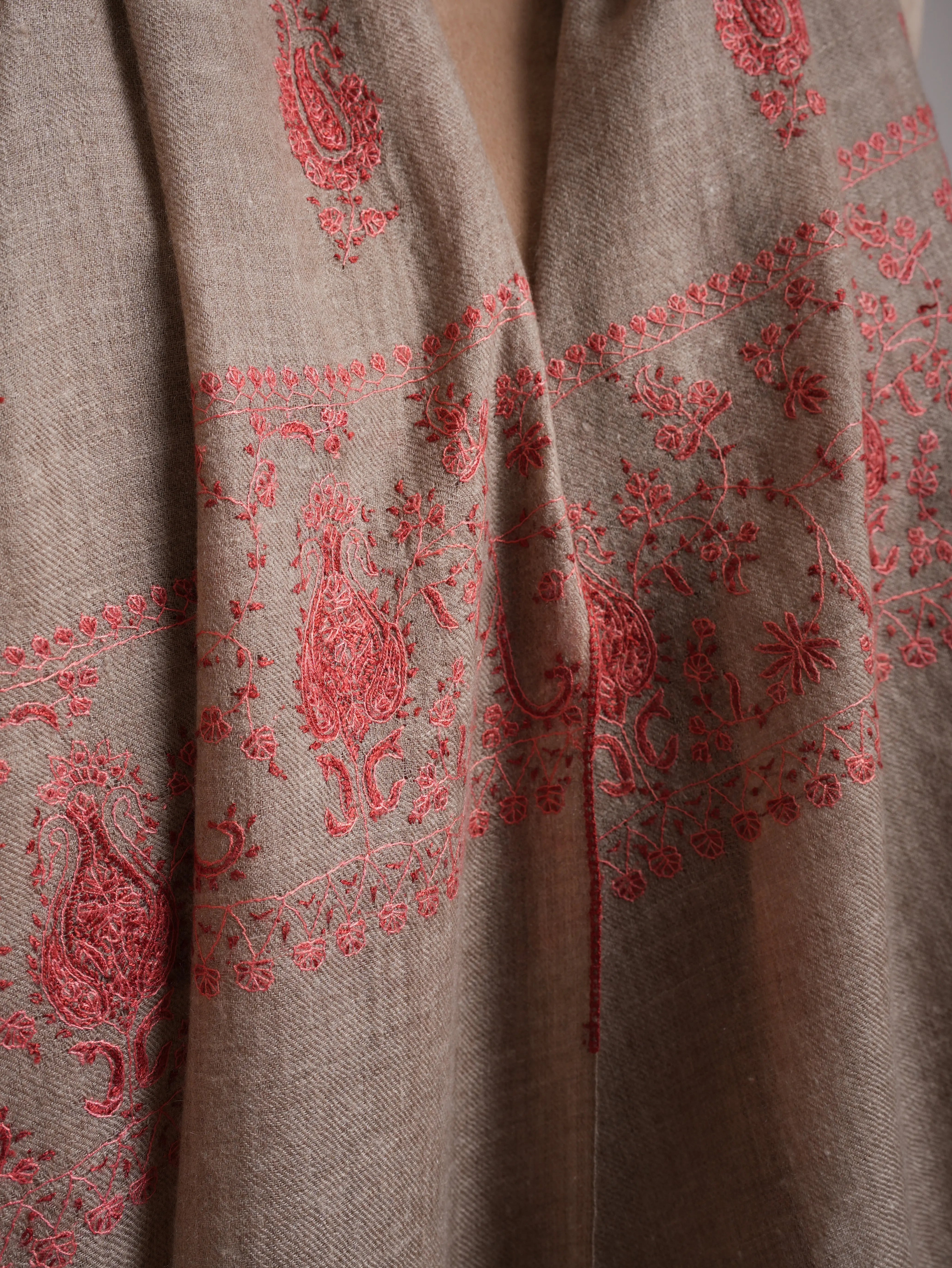 Grey Embroidered Indian Cashmere Wrap Shahkaar