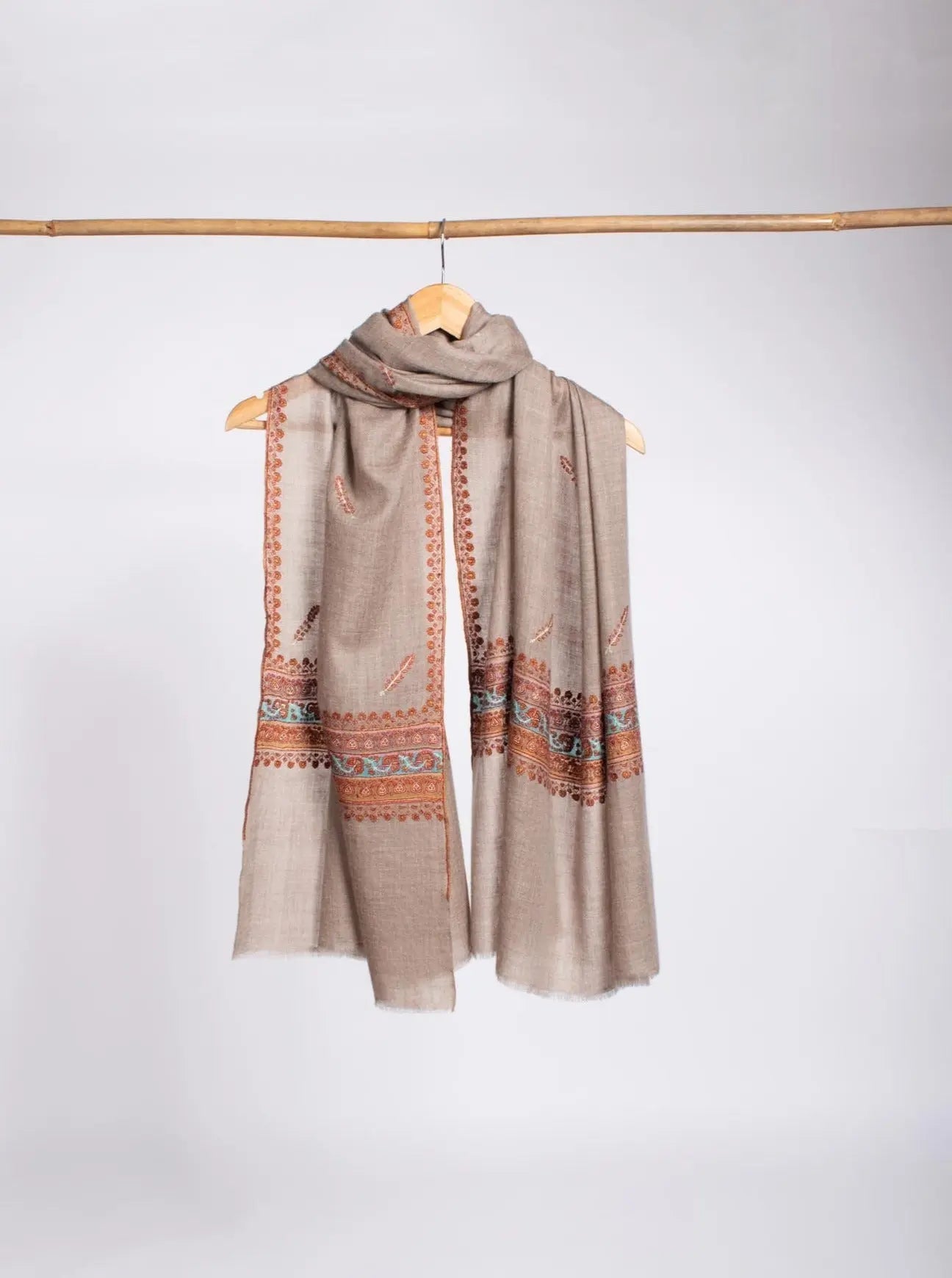 Grey Fine Hand Embroidered Cashmere Scarf - GREENVILLE Shahkaar