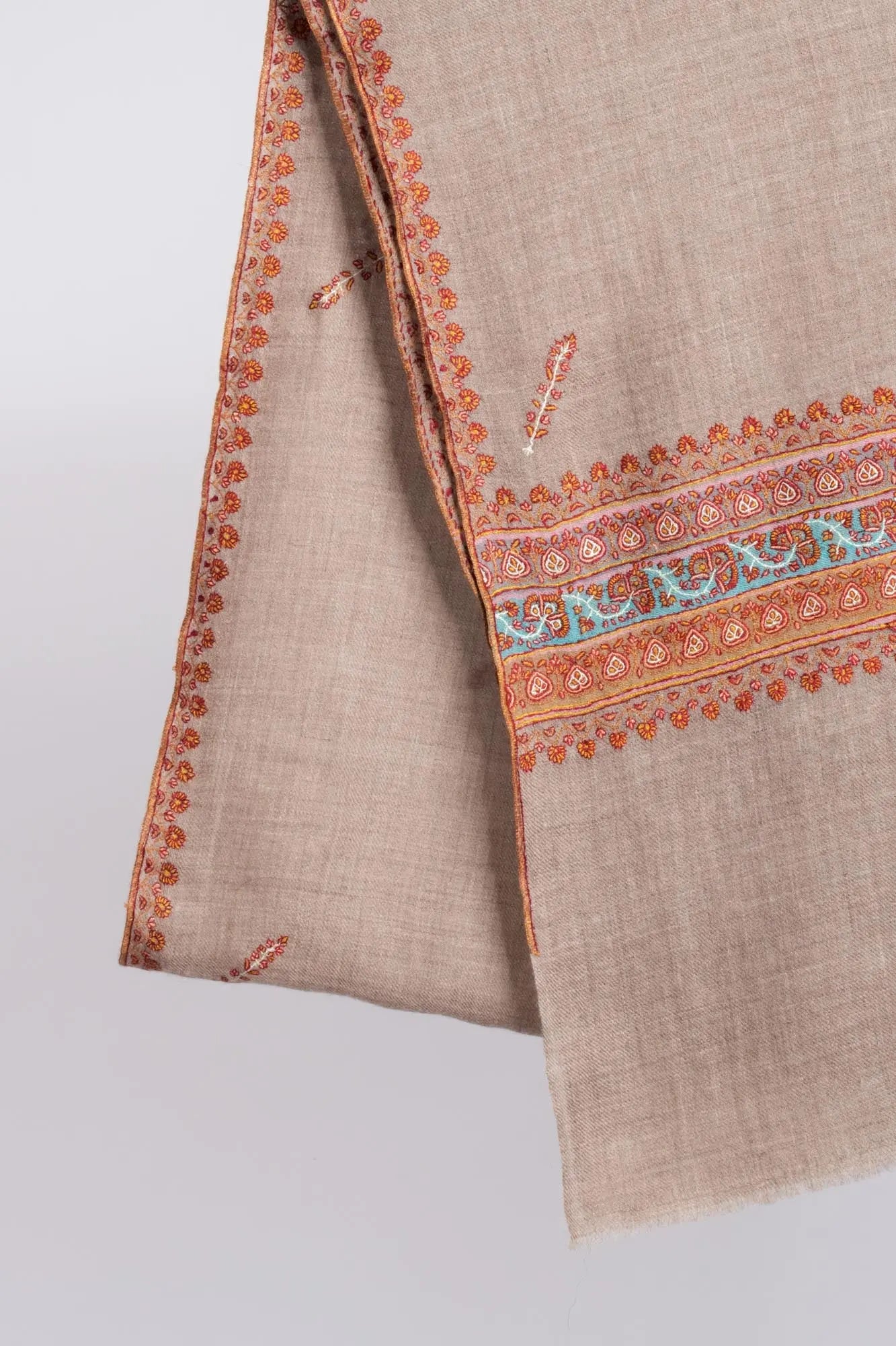 Grey Fine Hand Embroidered Cashmere Scarf - GREENVILLE Shahkaar
