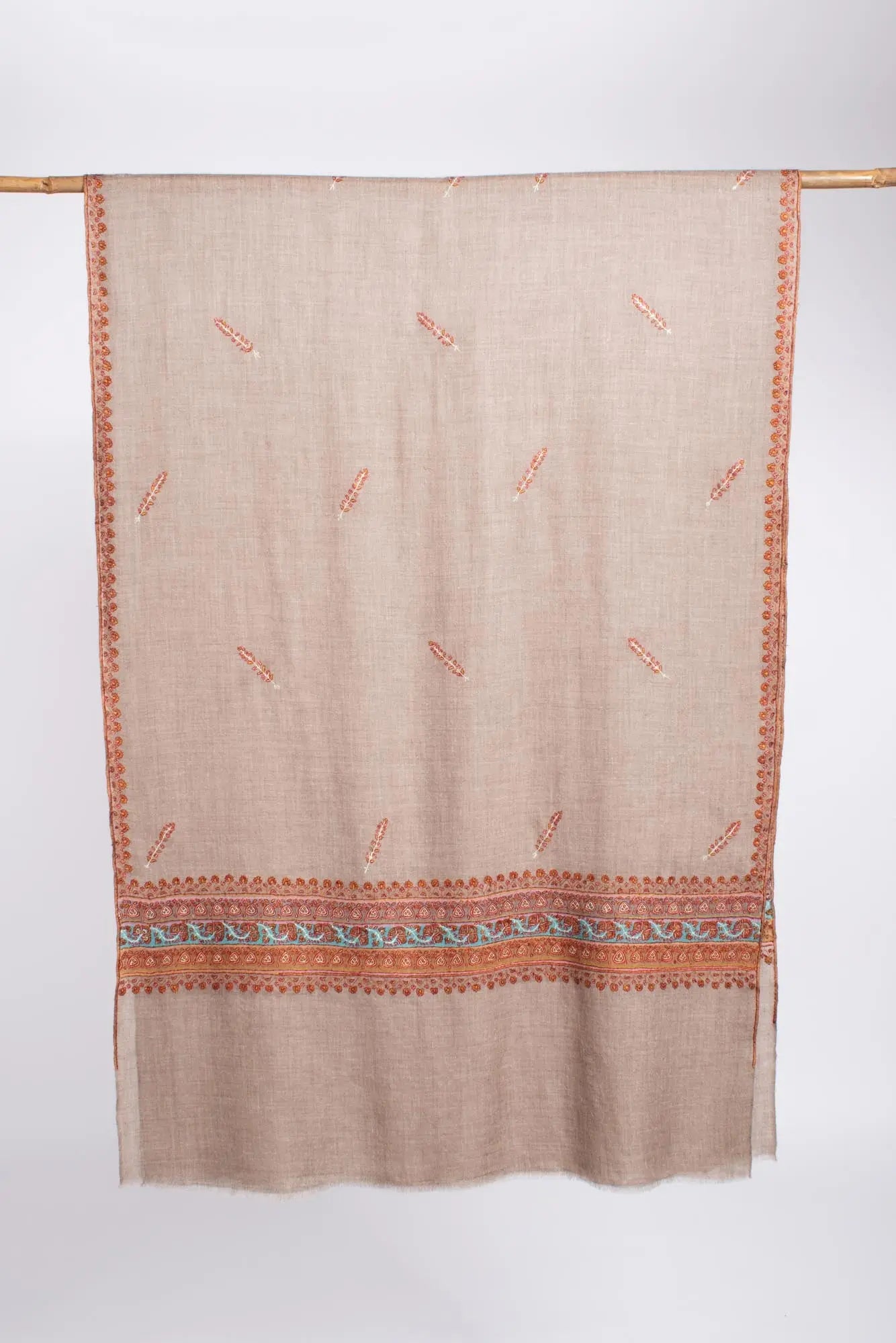 Grey Fine Hand Embroidered Cashmere Scarf - GREENVILLE Shahkaar