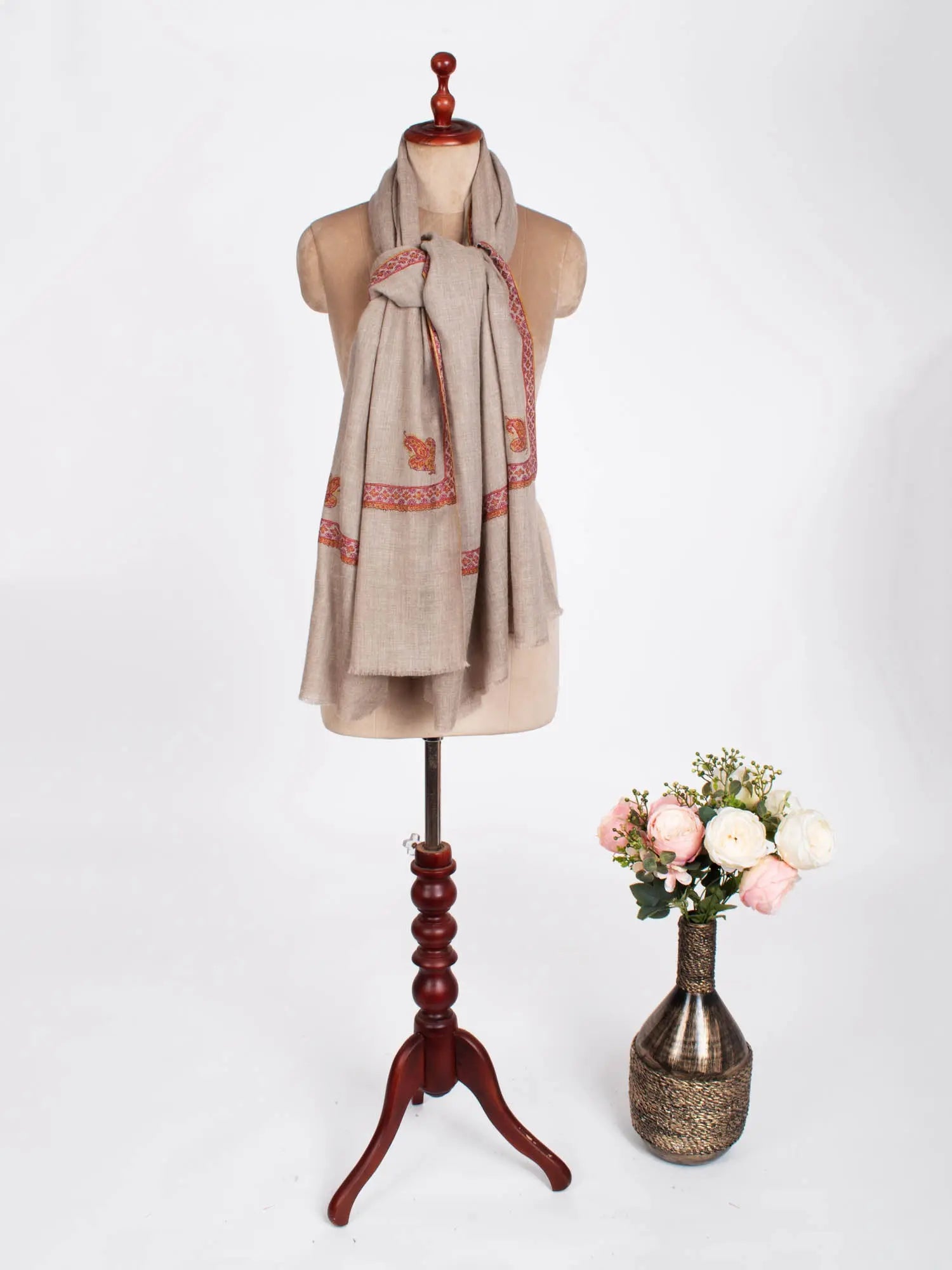 Grey Hashia Kashmiri Embroidered Pashmina Shawl Shahkaar