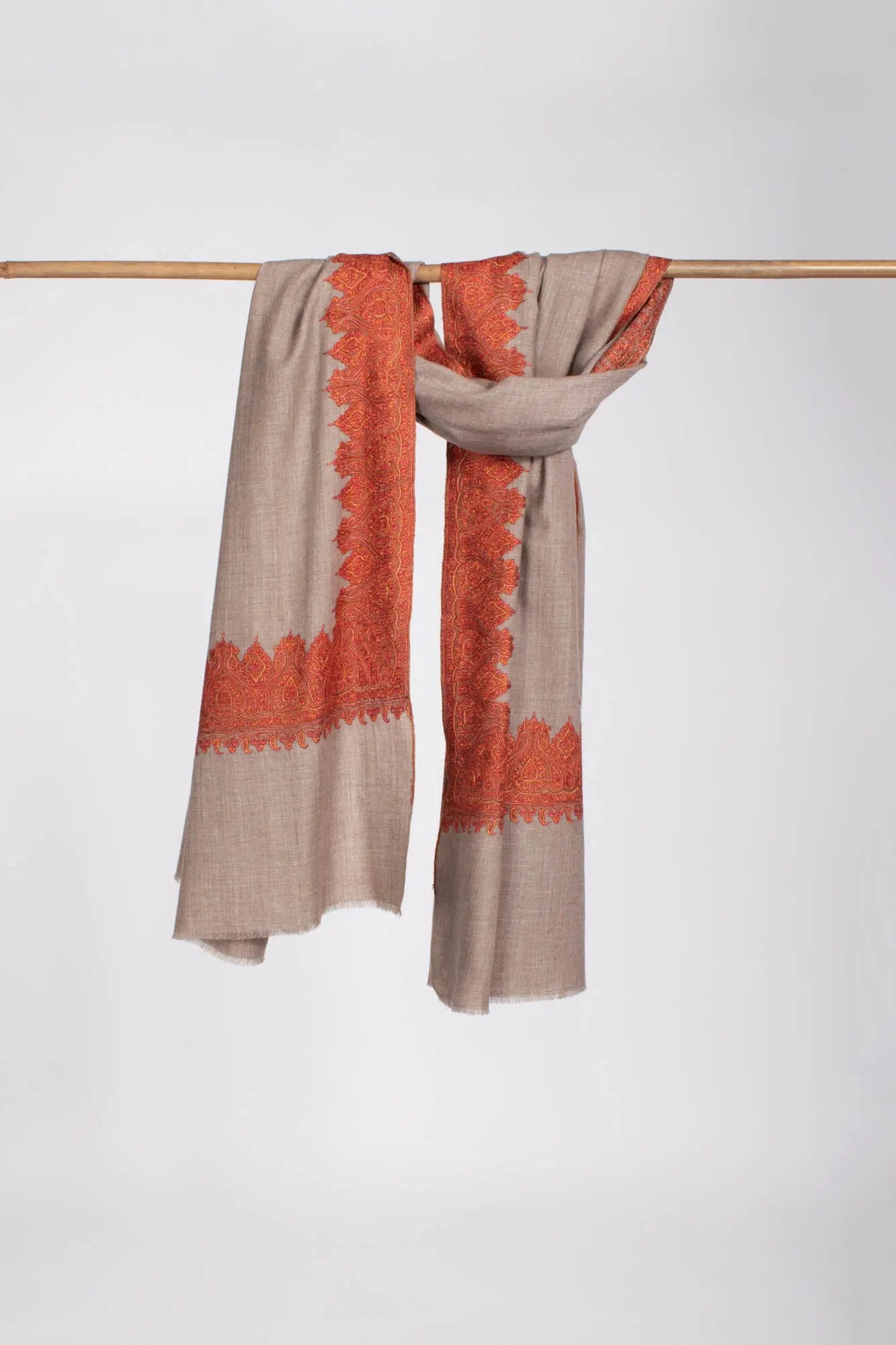 Grey Indian Pashmina Shawl with Orange Embroidery Shahkaar
