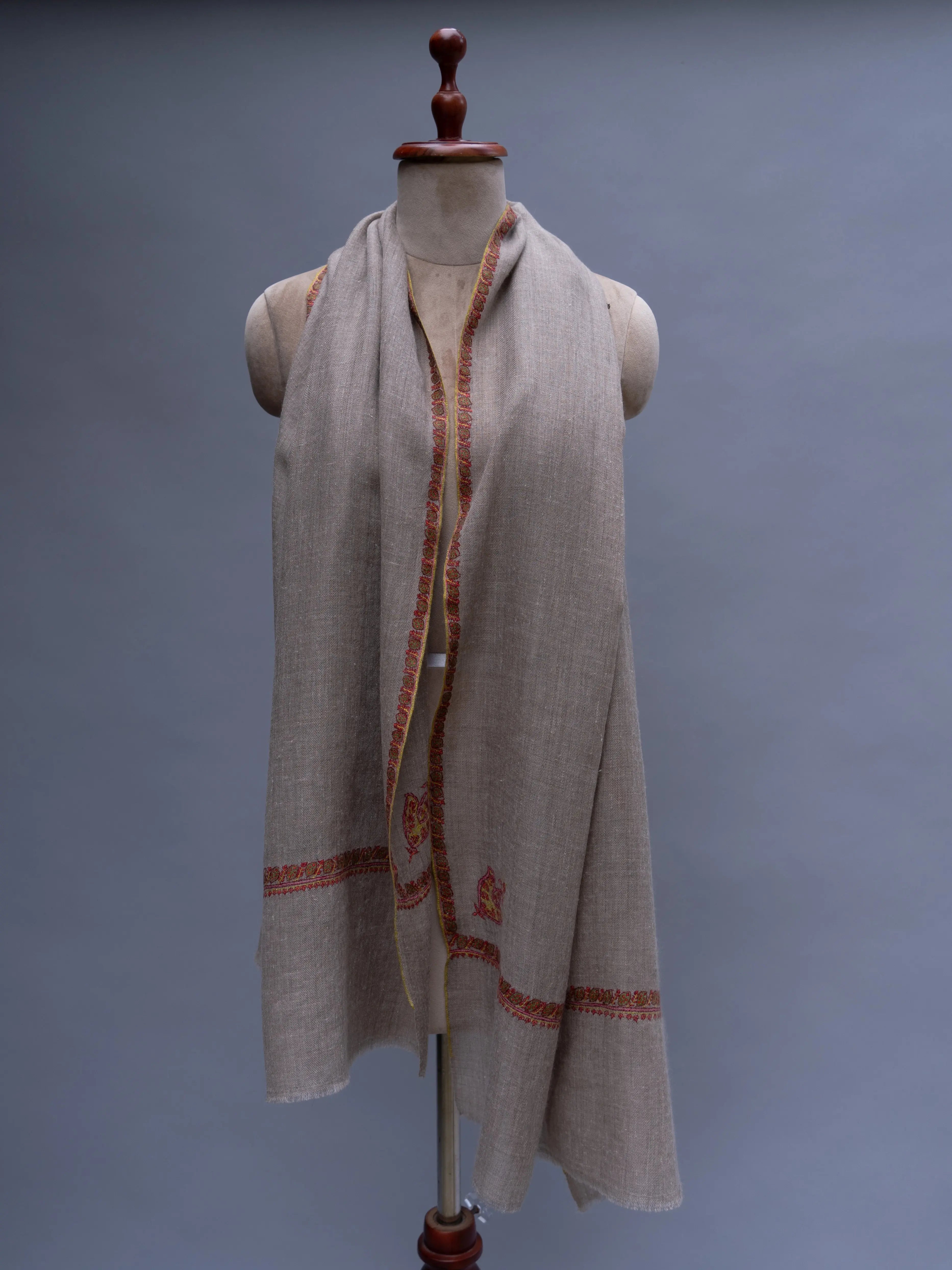 Grey Minimalistic Cashmere Embroidered Scarf Shahkaar