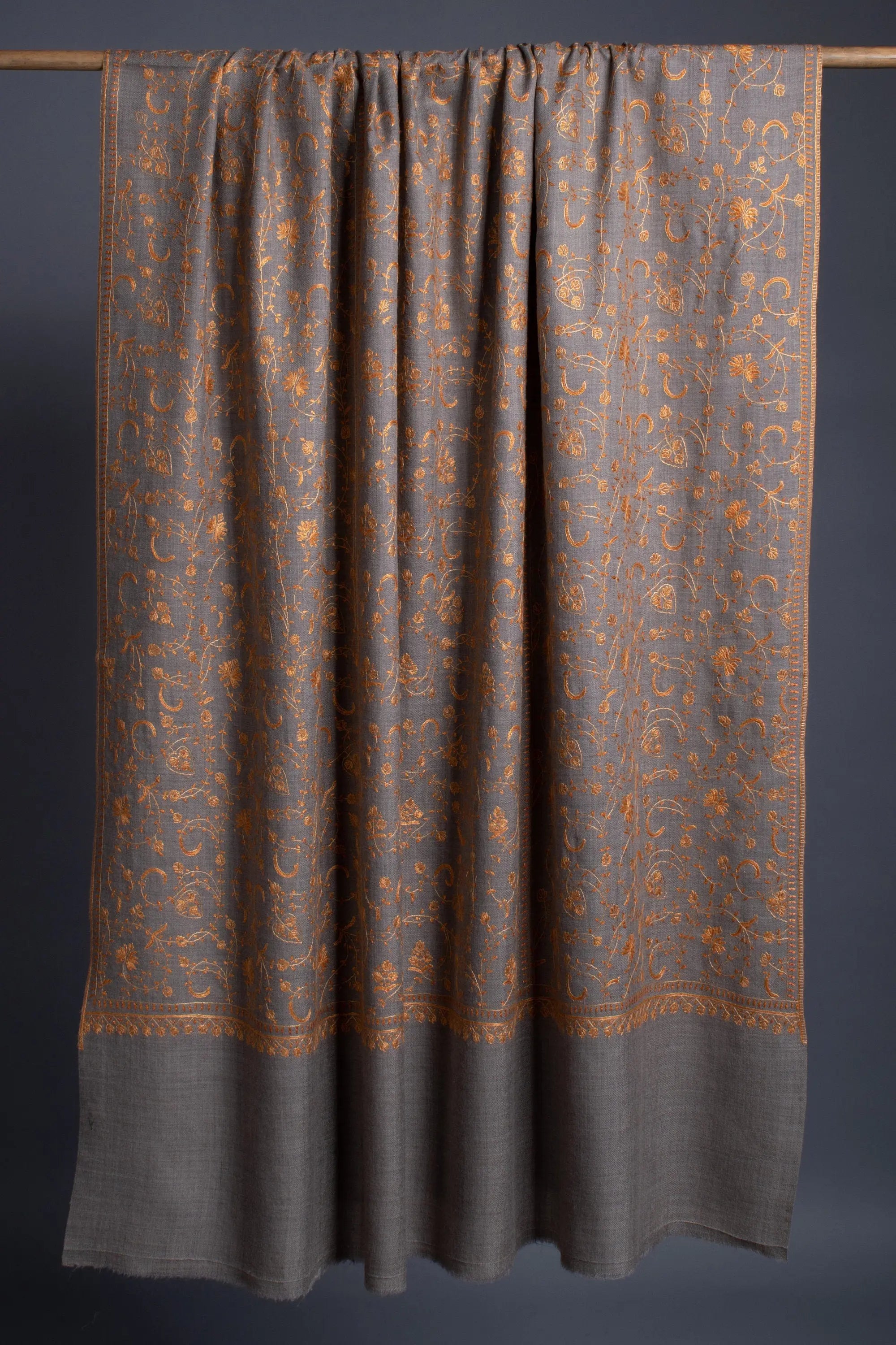 Grey Scarves, Woollen Shawls, Kashmiri Embroidery, Hand Embroidery, Merino Scarves, Warm Scarves, Winter Shawls, 40x80" - REINE Shahkaar