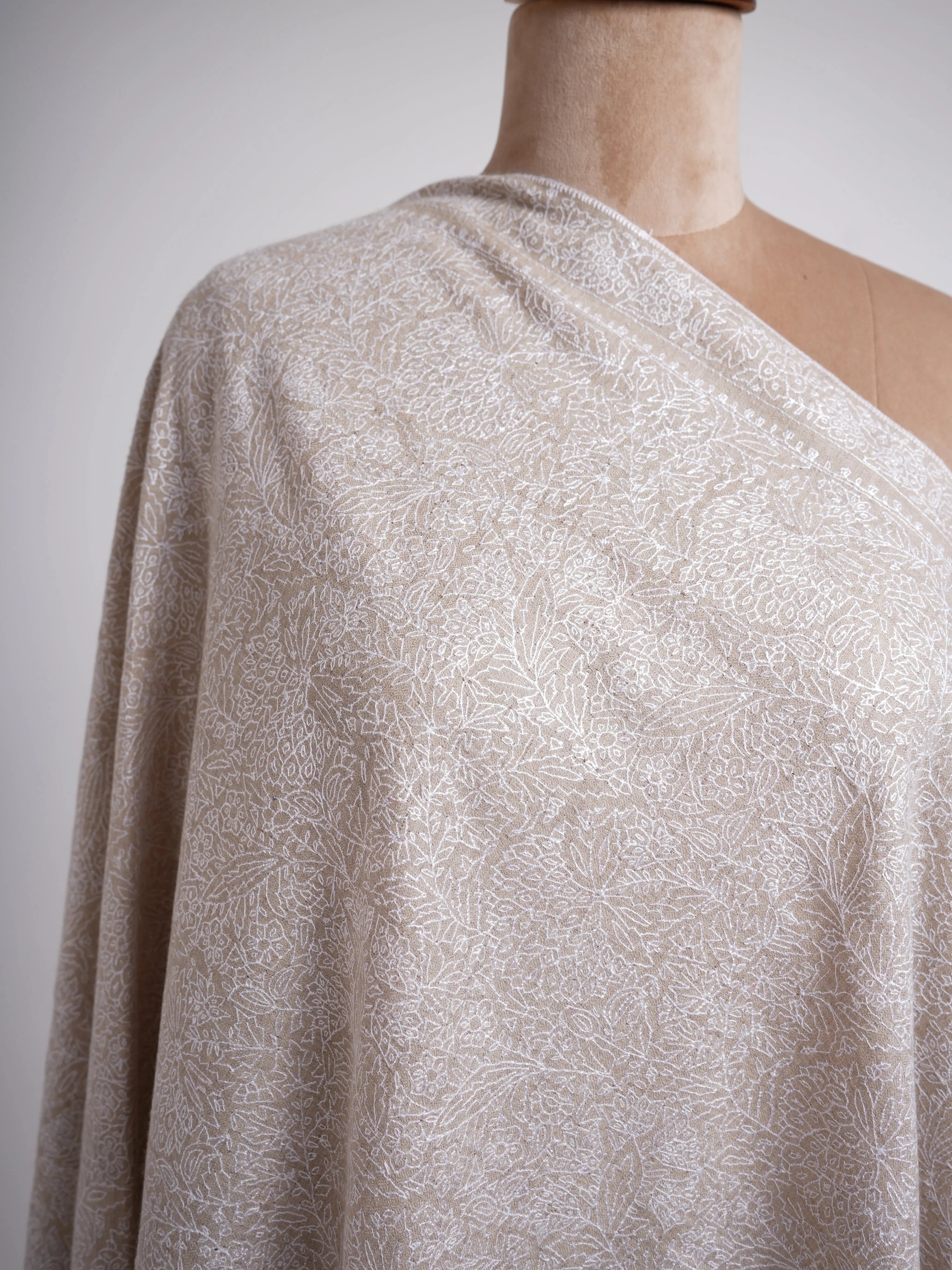 Grey with White Embroidered Pashmina Shawl Shahkaar