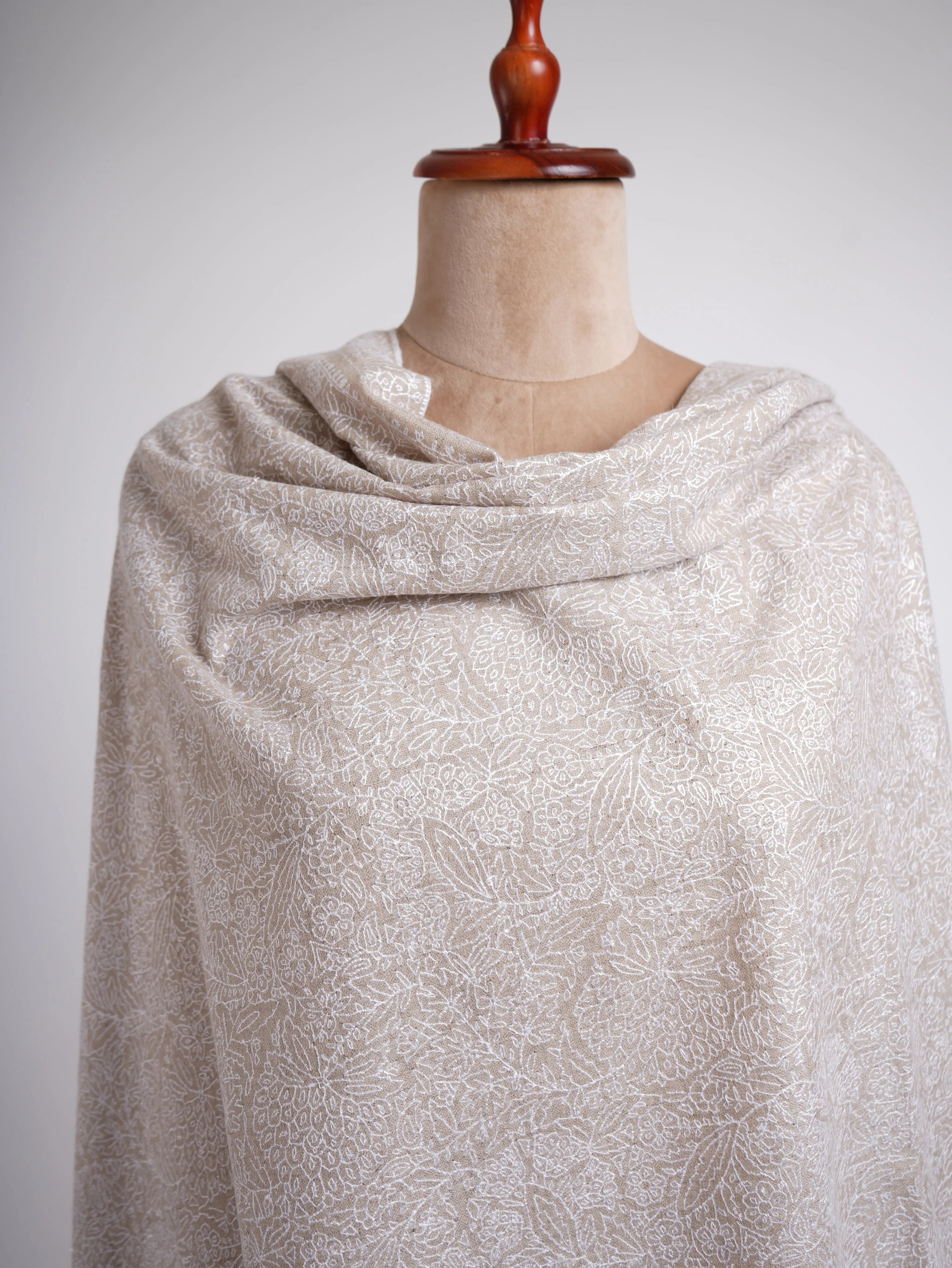 Grey with White Embroidered Pashmina Shawl Shahkaar