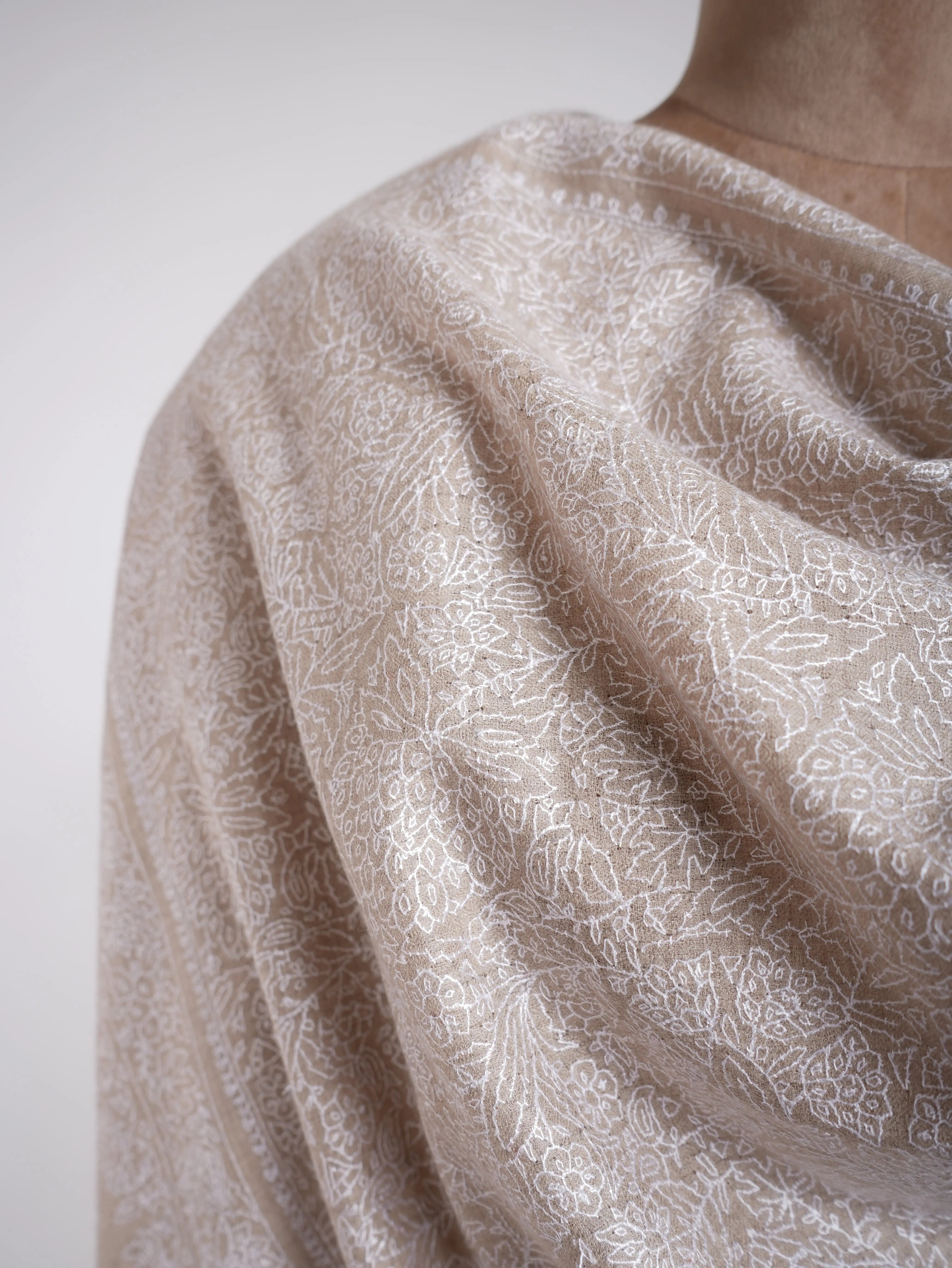 Grey with White Embroidered Pashmina Shawl Shahkaar