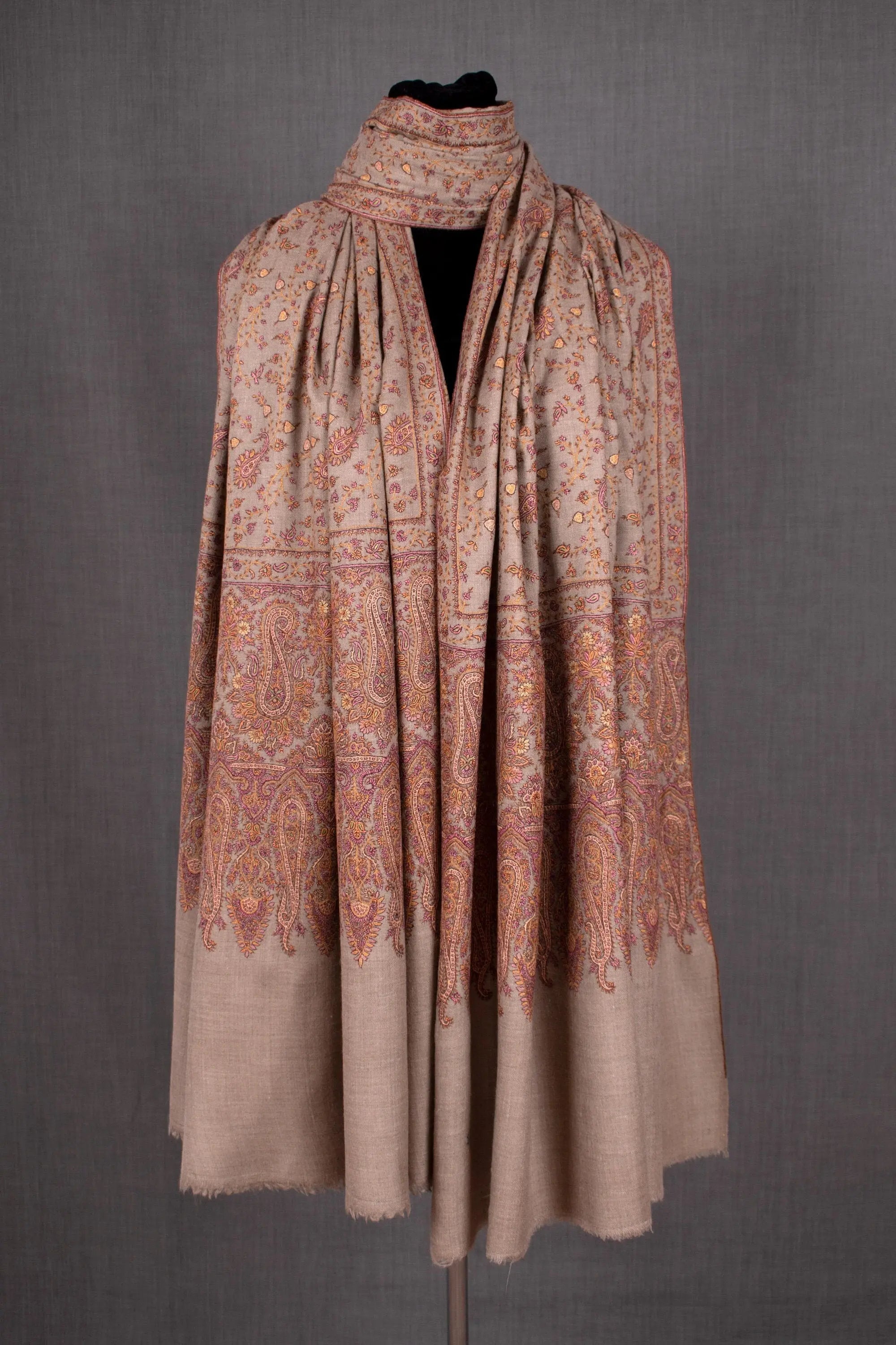 Hamid XL Cashmere Shawl, Special Paisley Motif on Natural Zati Pashmina Base, Oversized Shawl, Travel Wrap, 54x108" Shahkaar