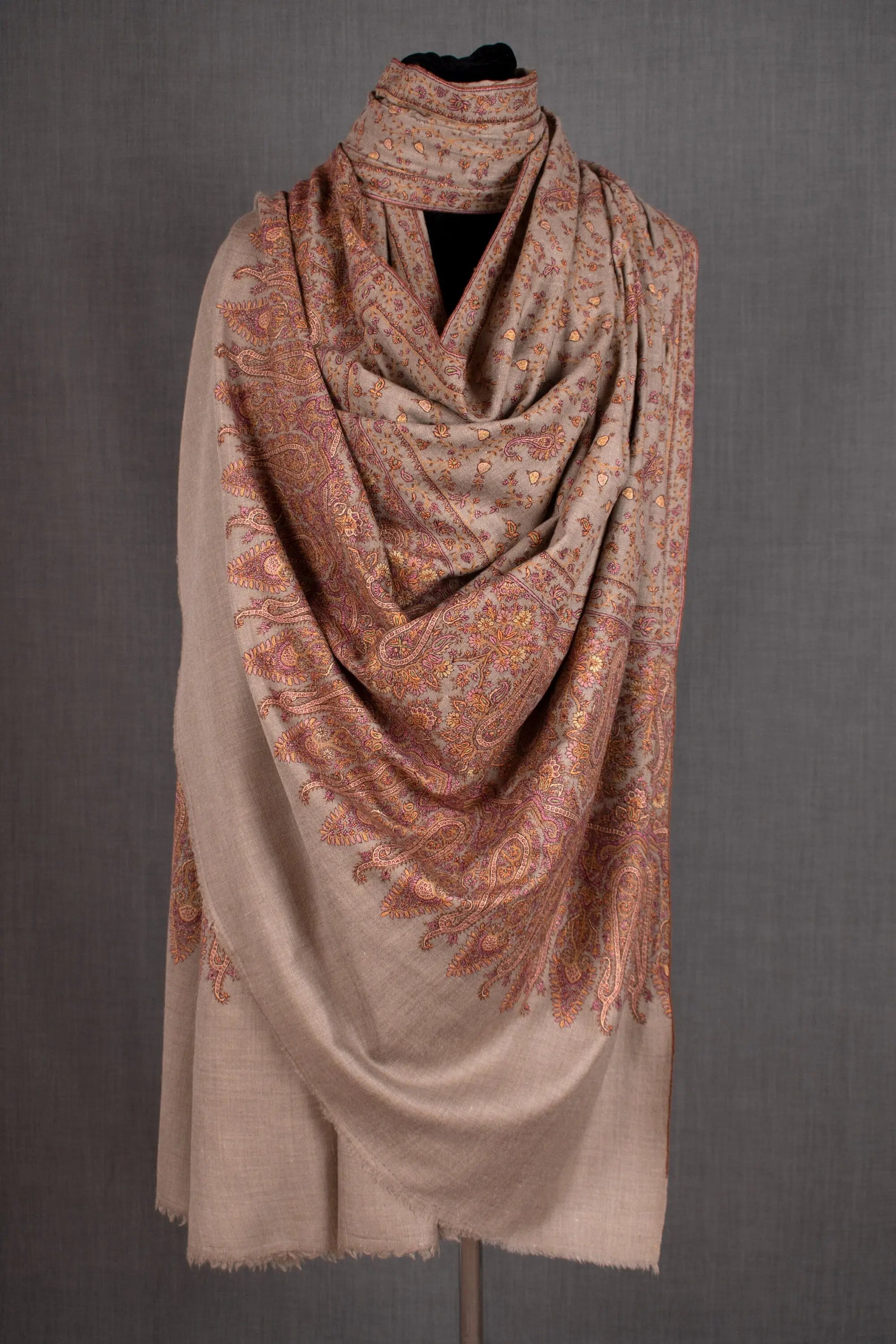 Hamid XL Cashmere Shawl, Special Paisley Motif on Natural Zati Pashmina Base, Oversized Shawl, Travel Wrap, 54x108" Shahkaar
