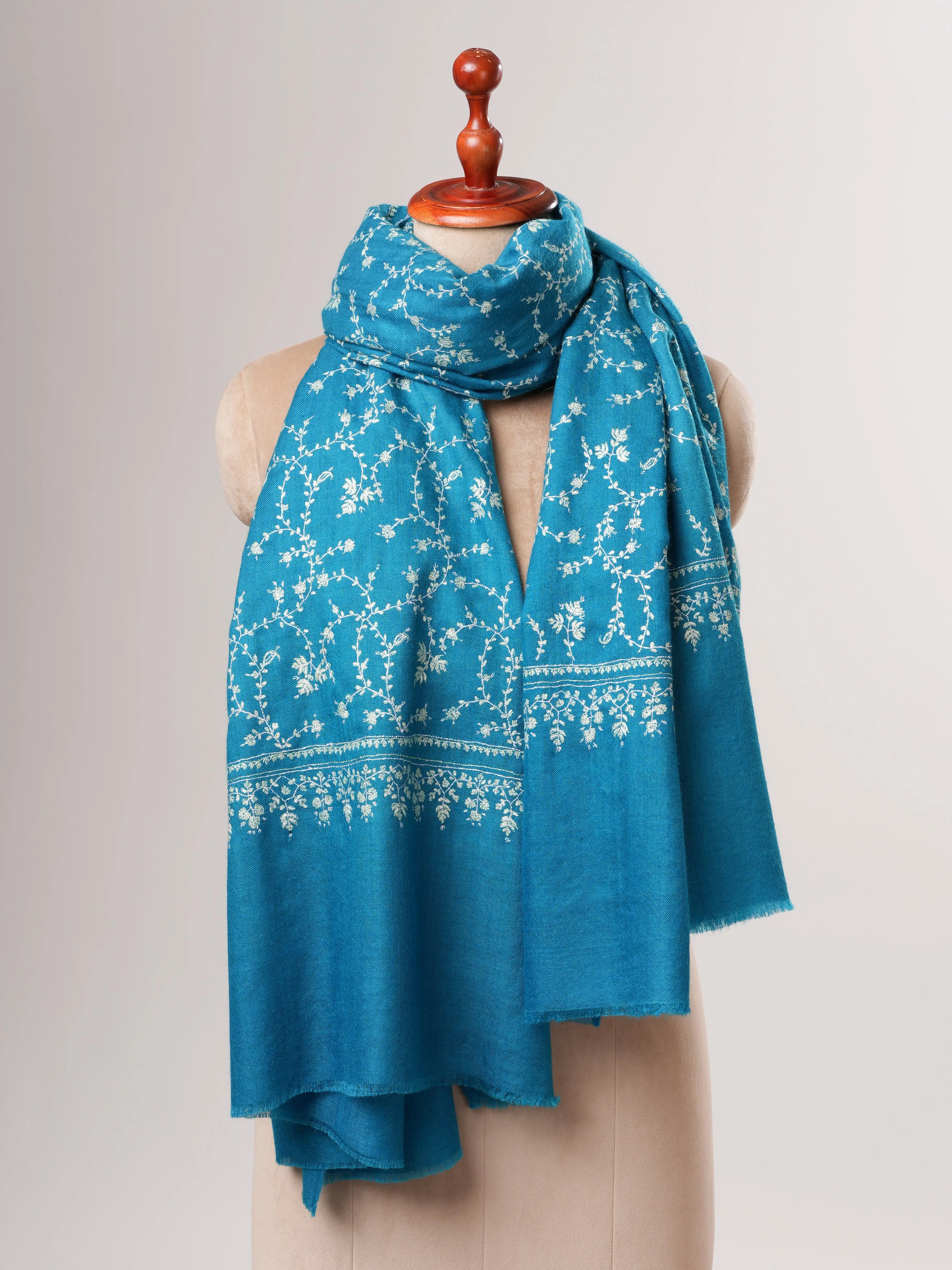 Hand Embroidered Jali Blue Shahkaar Pashmina Shawl Shahkaar
