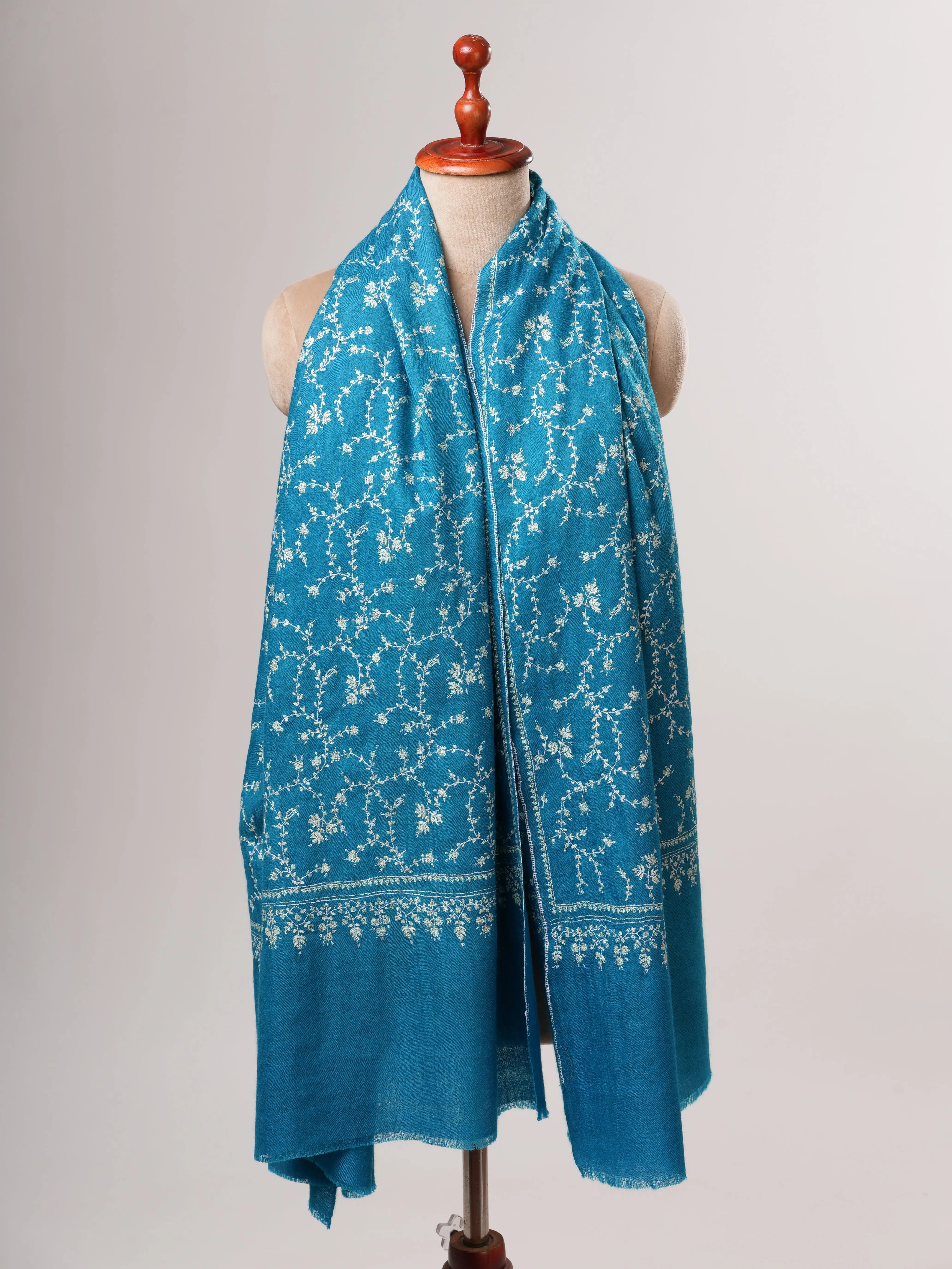 Hand Embroidered Jali Blue Shahkaar Pashmina Shawl Shahkaar