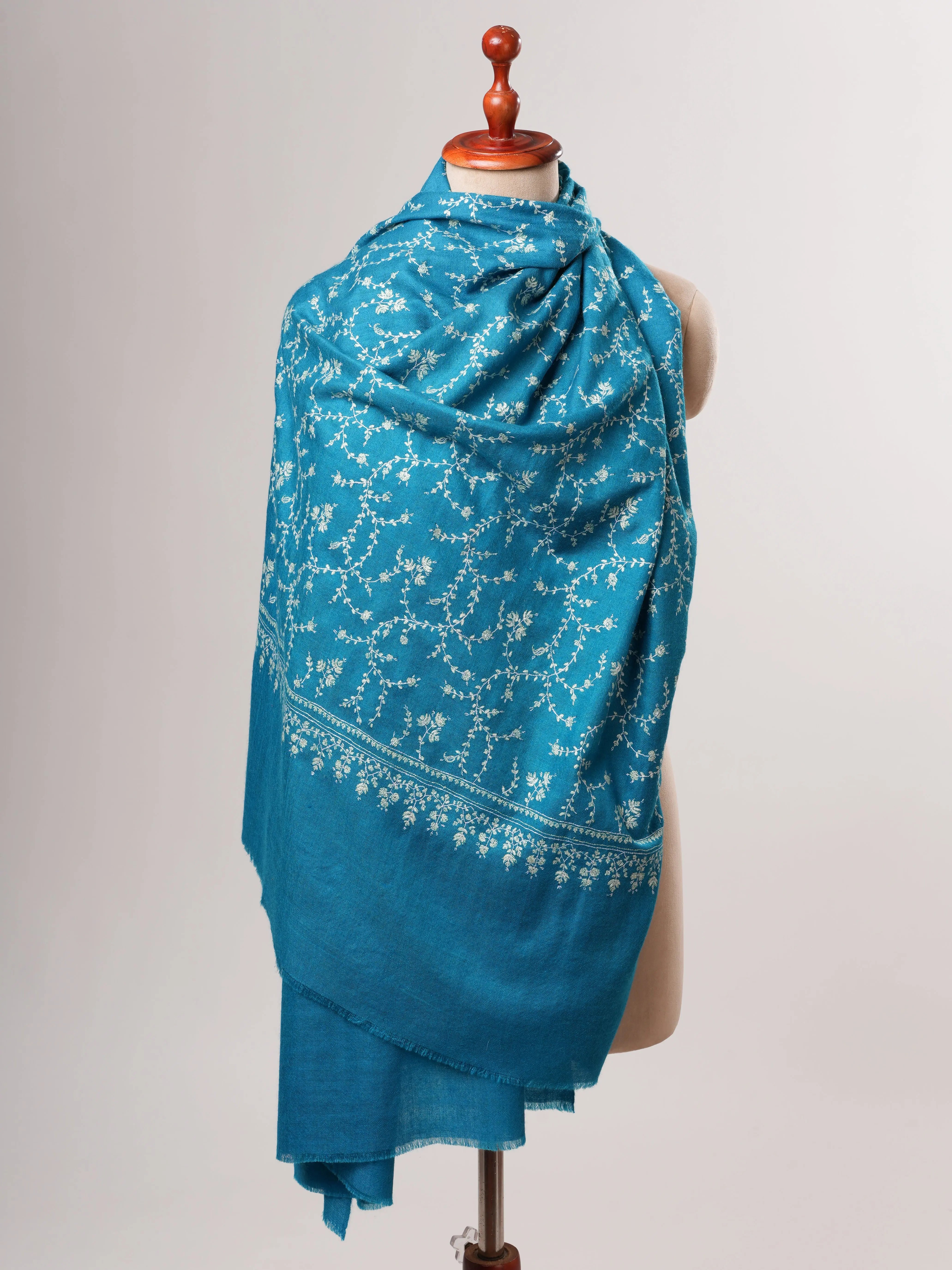 Hand Embroidered Jali Blue Shahkaar Pashmina Shawl Shahkaar
