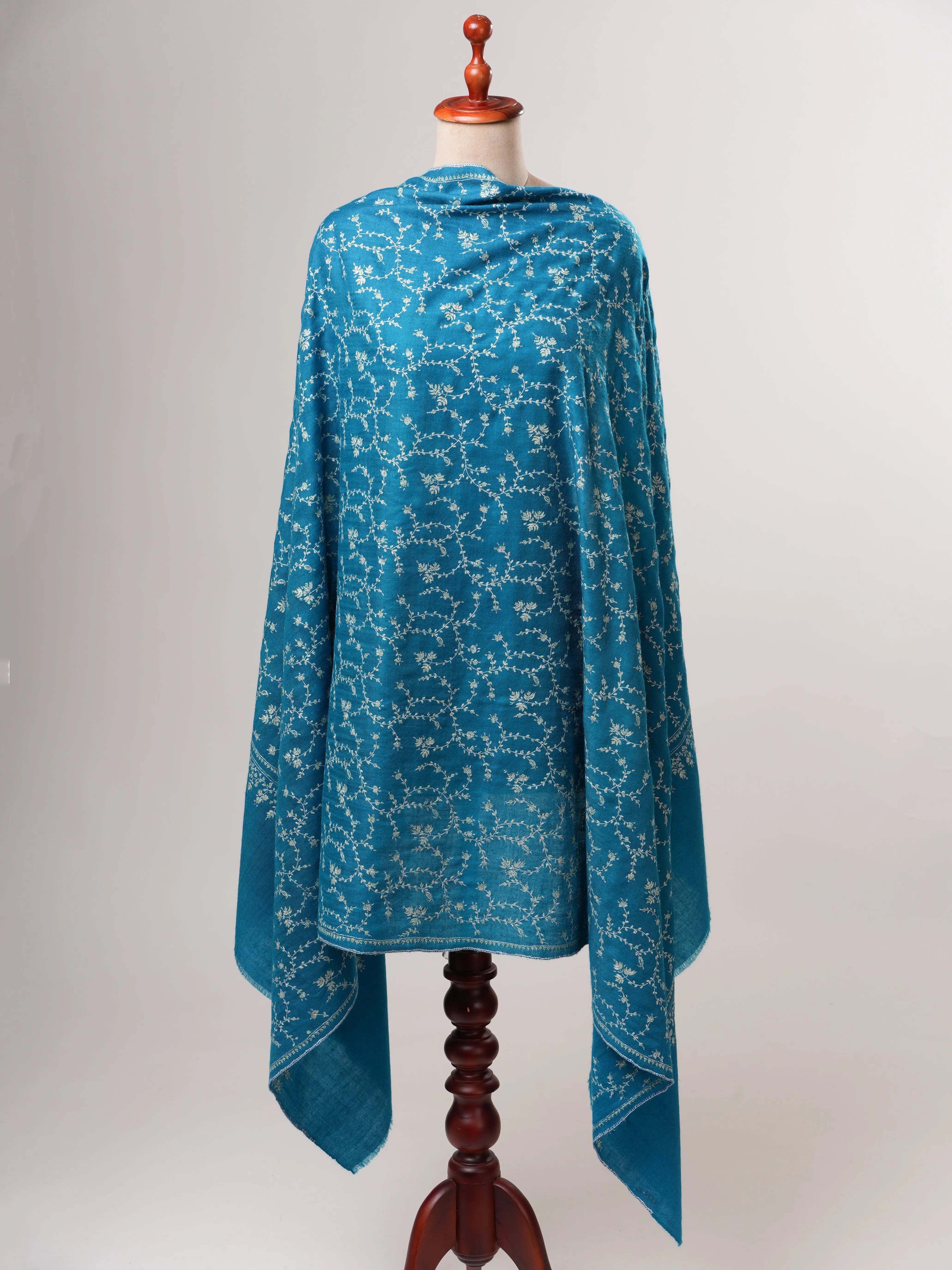 Hand Embroidered Jali Blue Shahkaar Pashmina Shawl Shahkaar